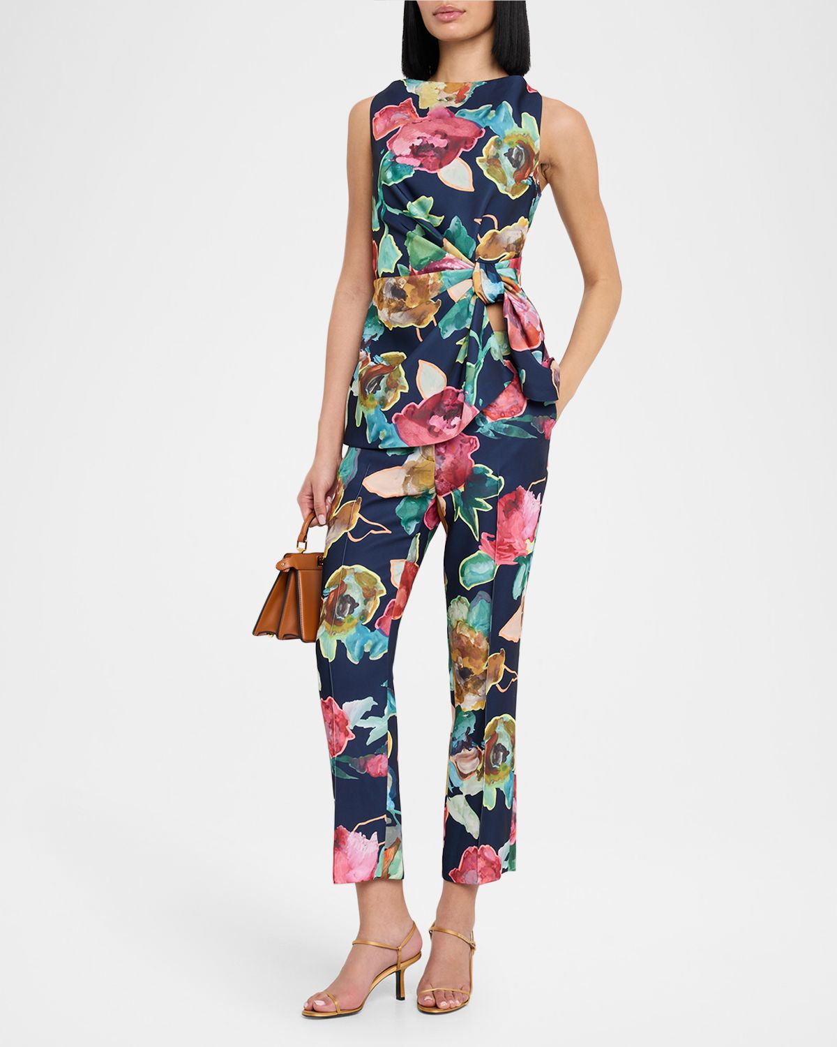 Lela Rose Demi Printed Crepe Straight-Leg Ankle Pants