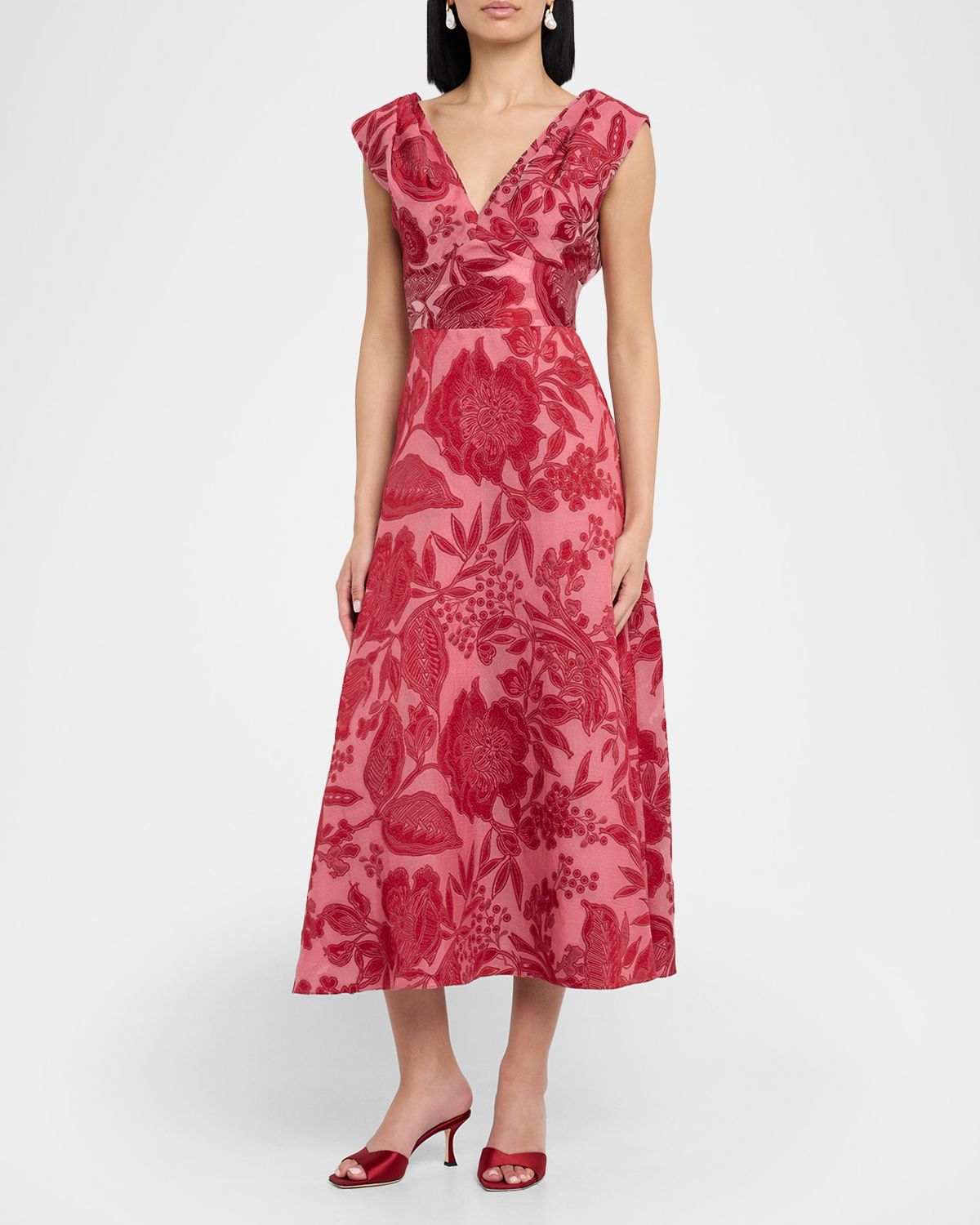 Lela Rose Off-The-Shoulder Fil Coupe Midi Dress