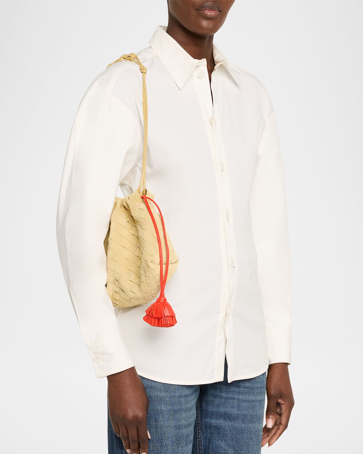 Bottega Veneta Soiree Dustbag Suede Pouch Bag