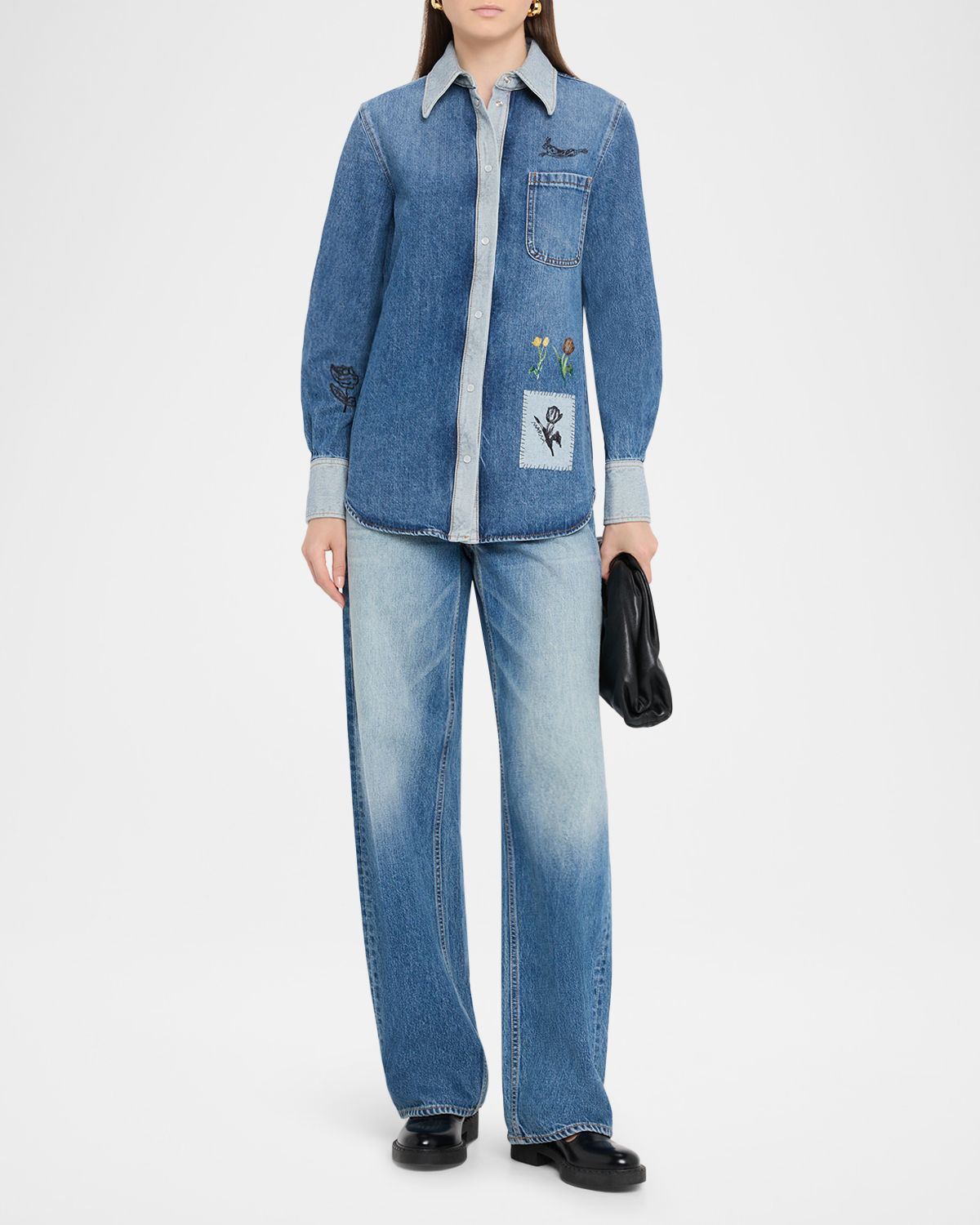 Marni Embroidered Denim Button-Front Shirt