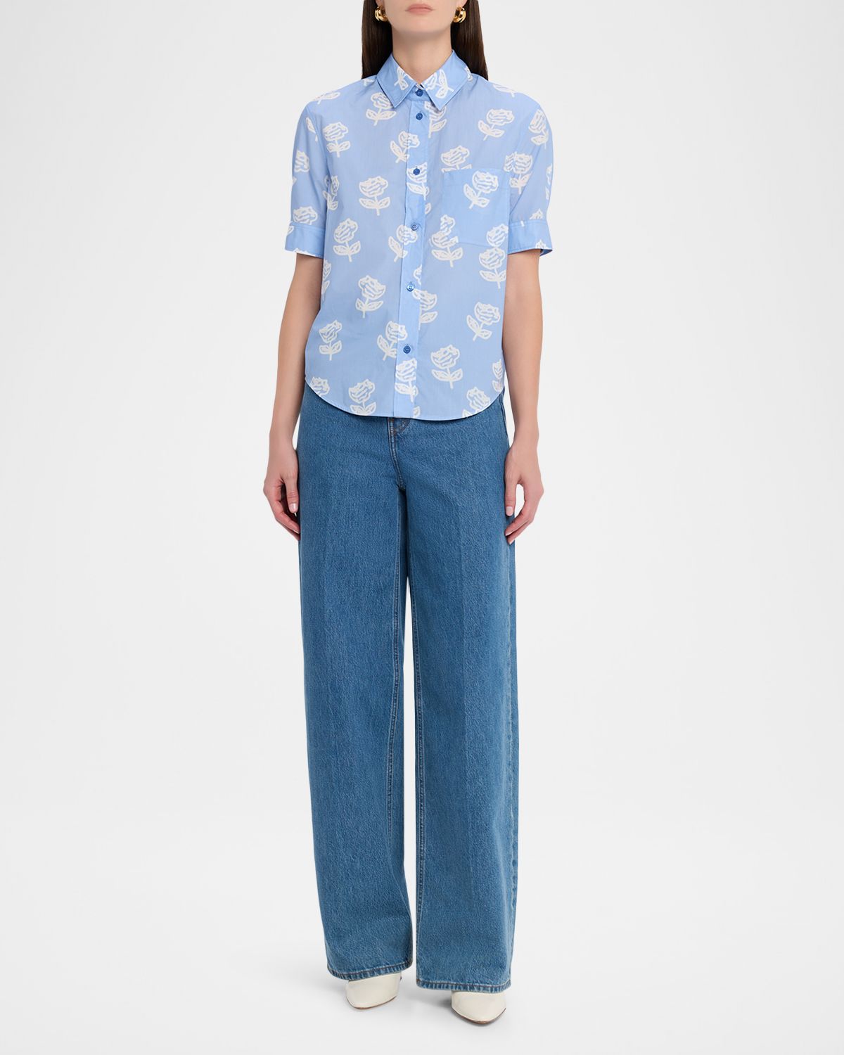 Marni Flower-Print Cotton Short-Sleeve Button-Down Shirt