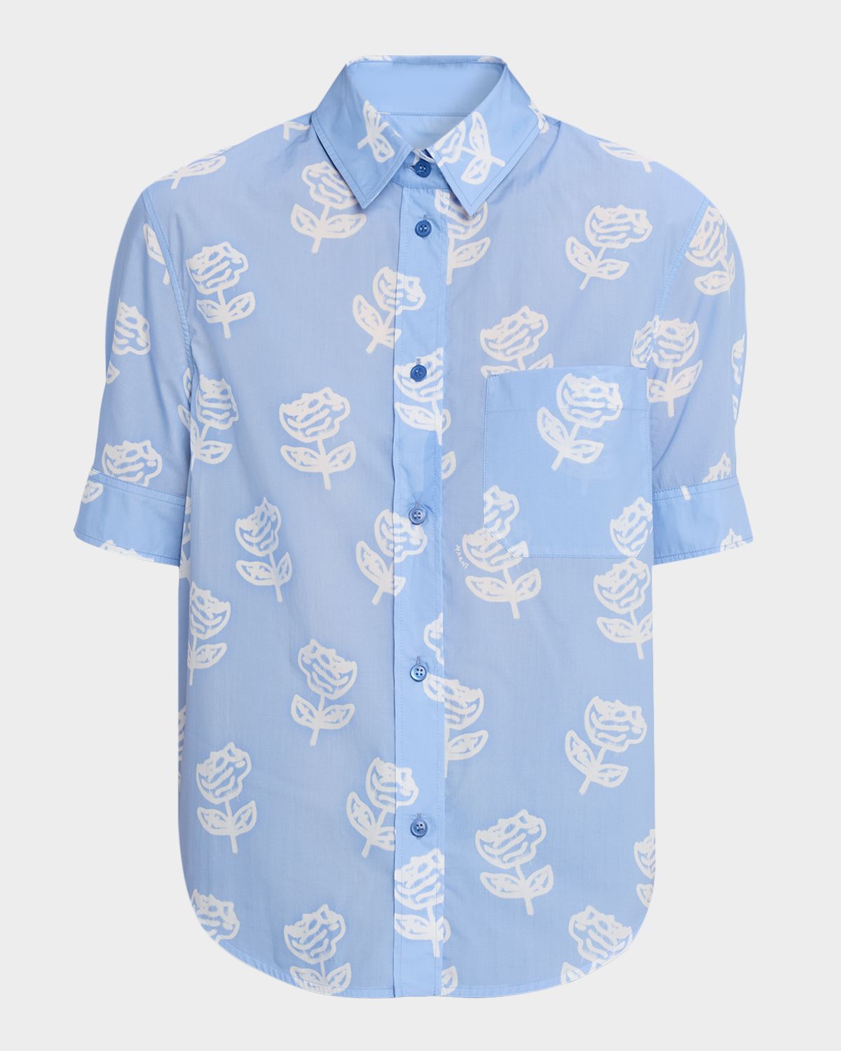 Marni Flower-Print Cotton Short-Sleeve Button-Down Shirt