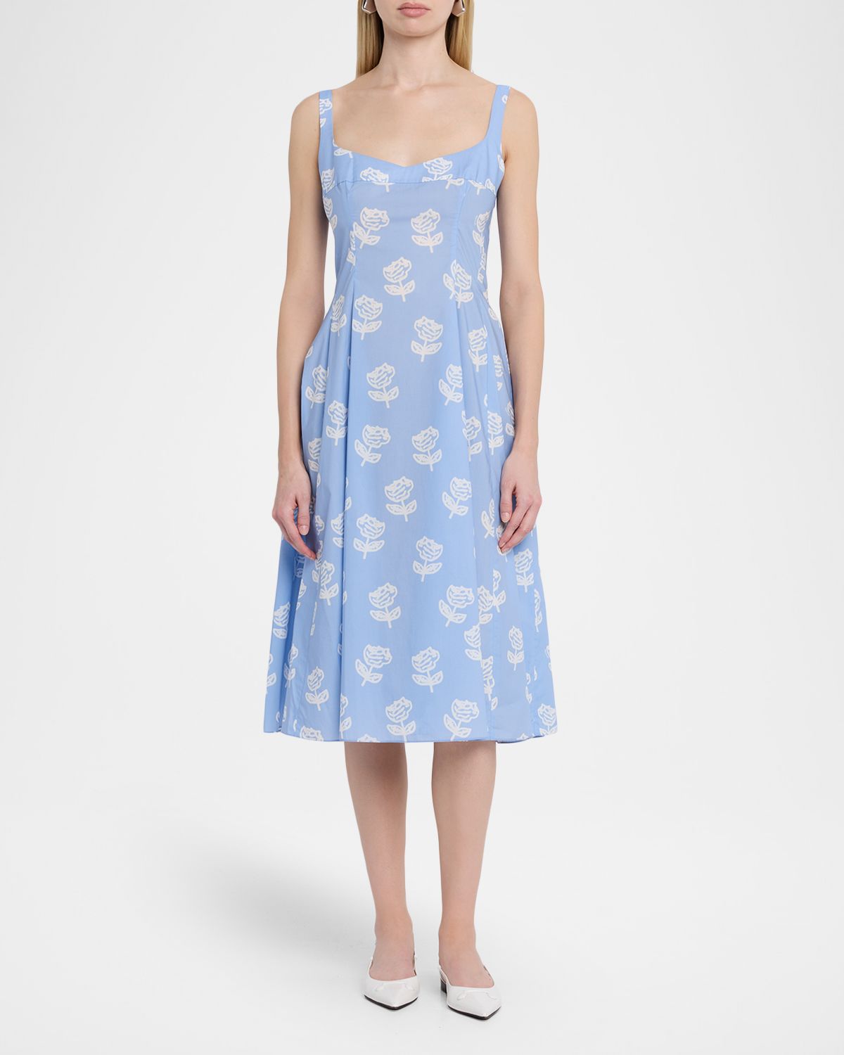 Marni Sleeveless Sprayed Rose Print Poplin Midi Dress
