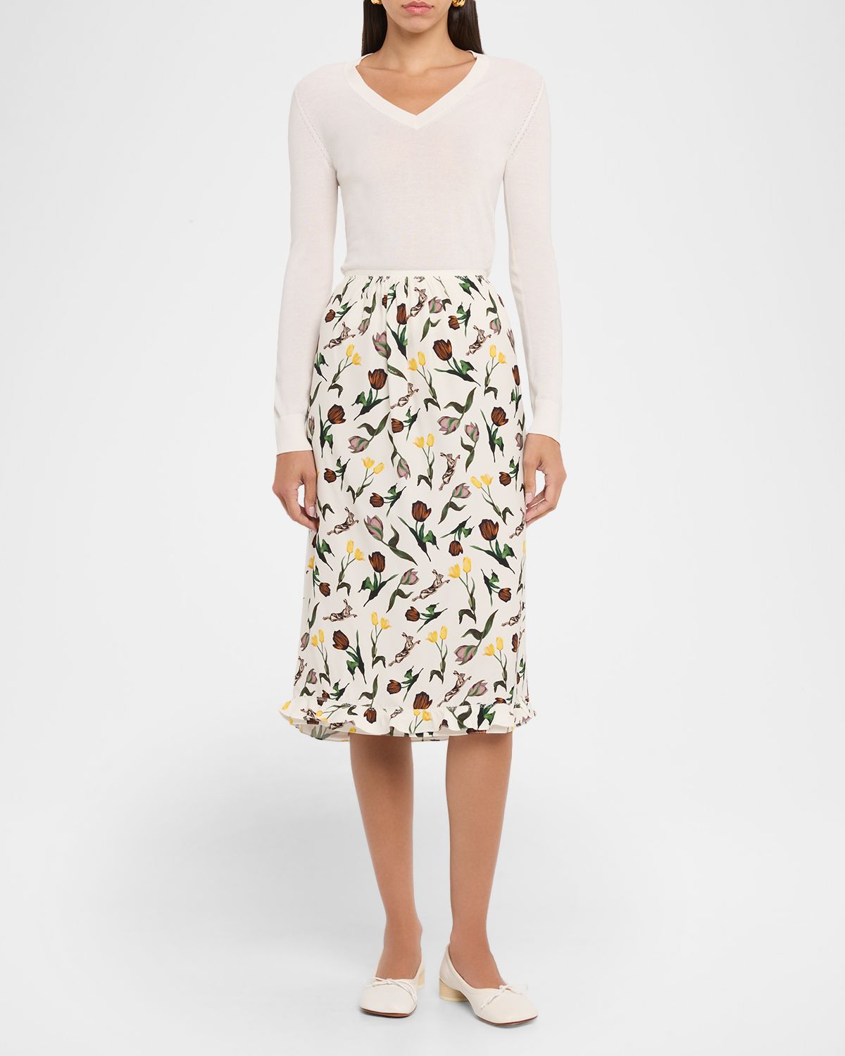 Marni Floral Ruffle Midi Skirt