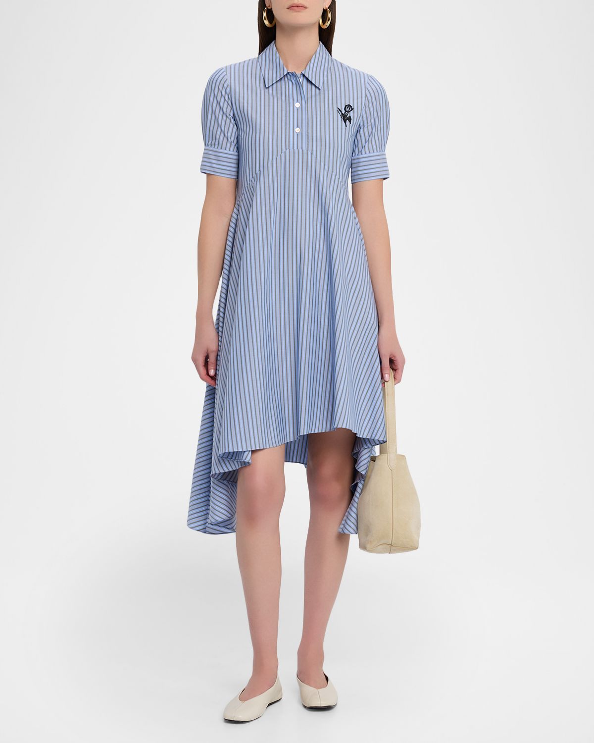 Marni Striped Cotton Short-Sleeve Midi Shirtdress