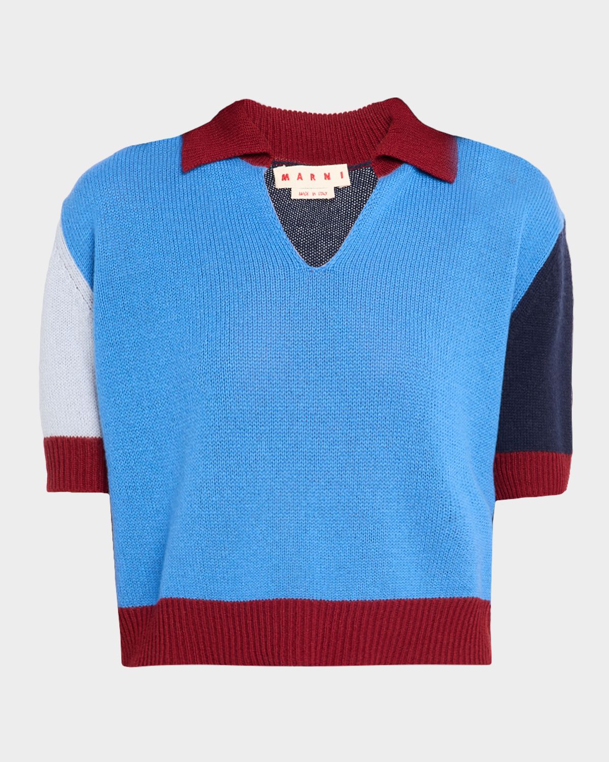Marni V-Neck Colorblock Crop Polo Sweater