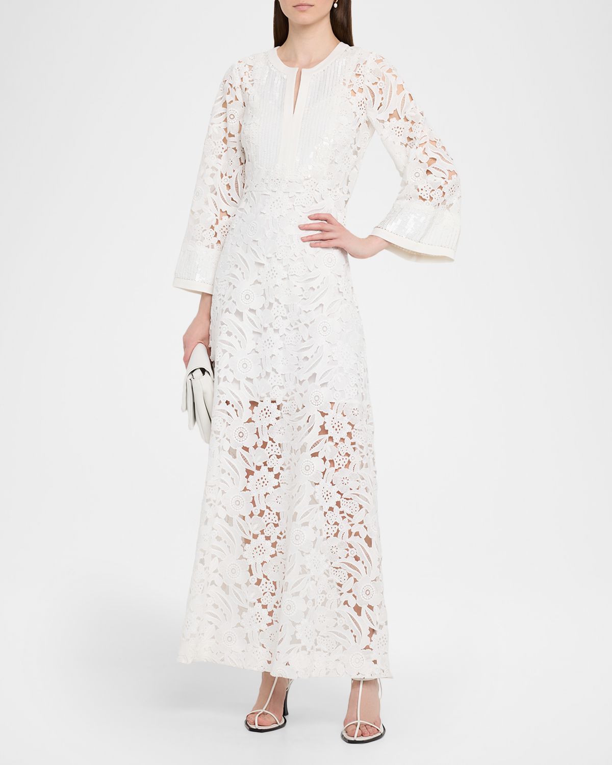 Sachin & Babi Cynthia Sequin-Embellished Floral Lace Gown
