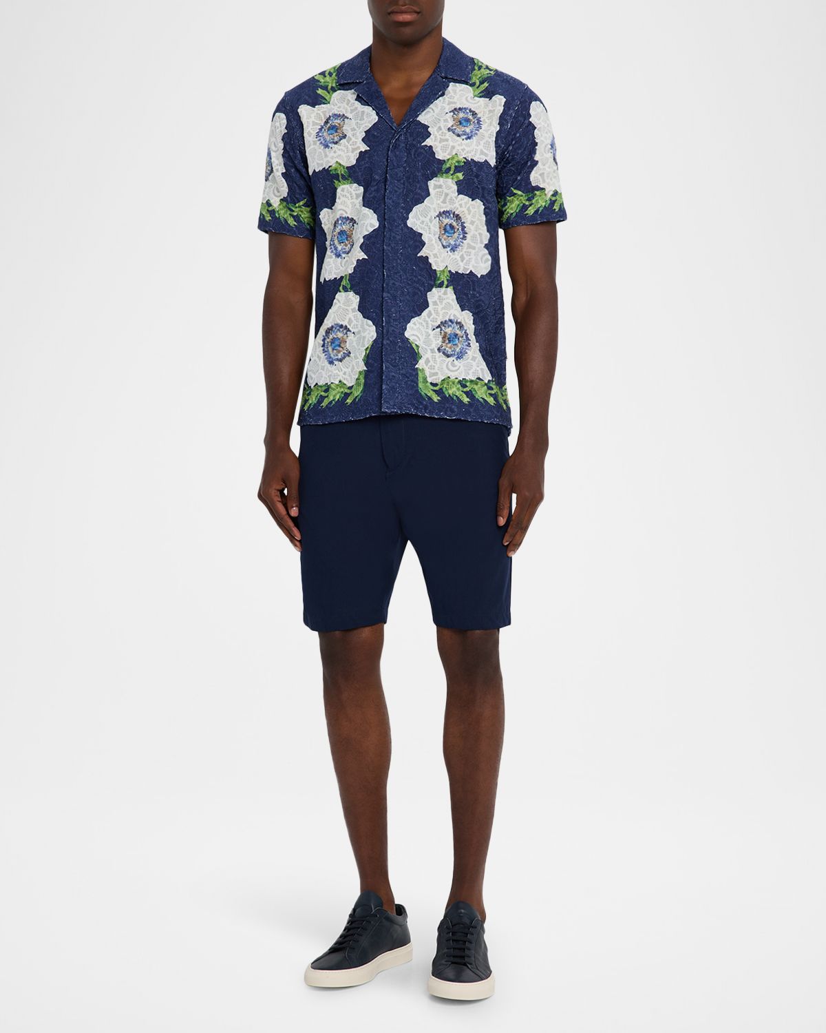 Orlebar Brown Men 's Broderie Anglaise Embroidered Relaxed-Fit Camp Shirt