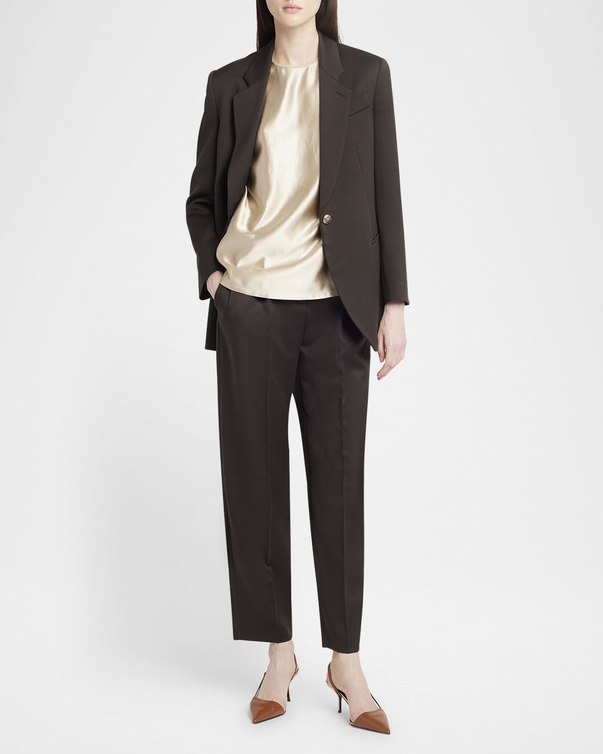 Giorgio Armani Tonal Piping Long-Sleeve Silk Blouse