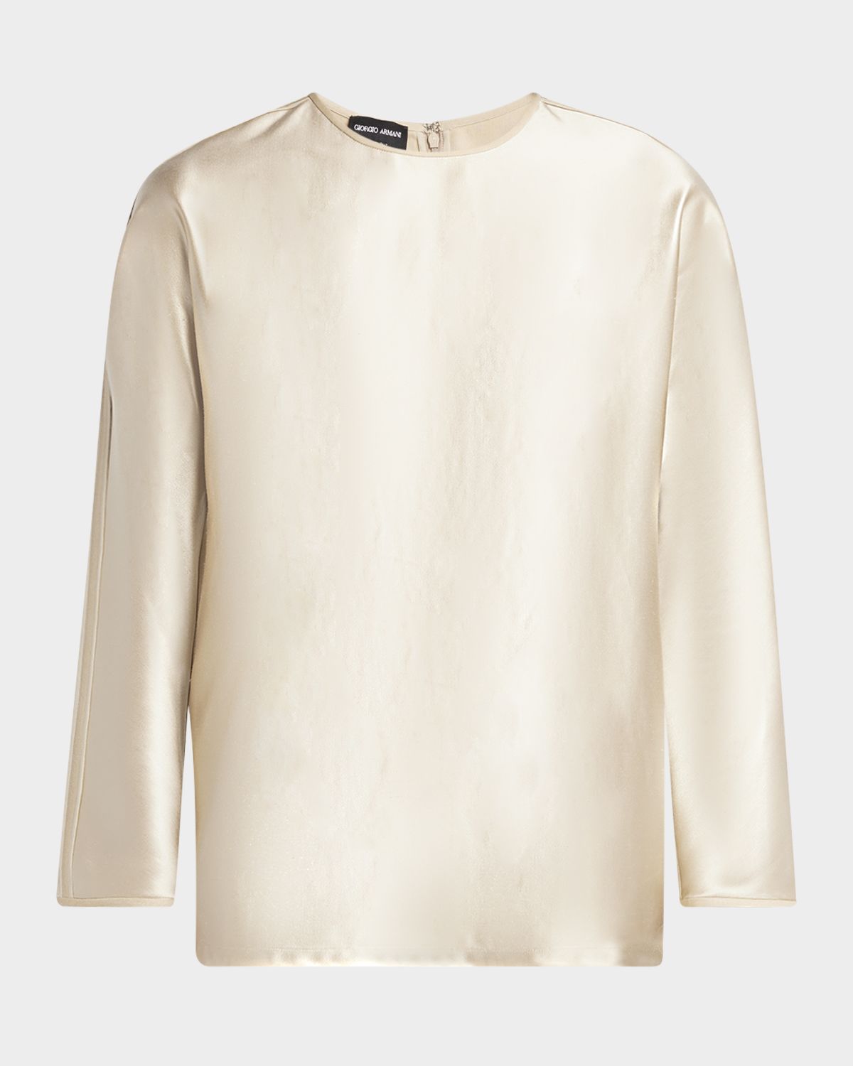 Giorgio Armani Tonal Piping Long-Sleeve Silk Blouse