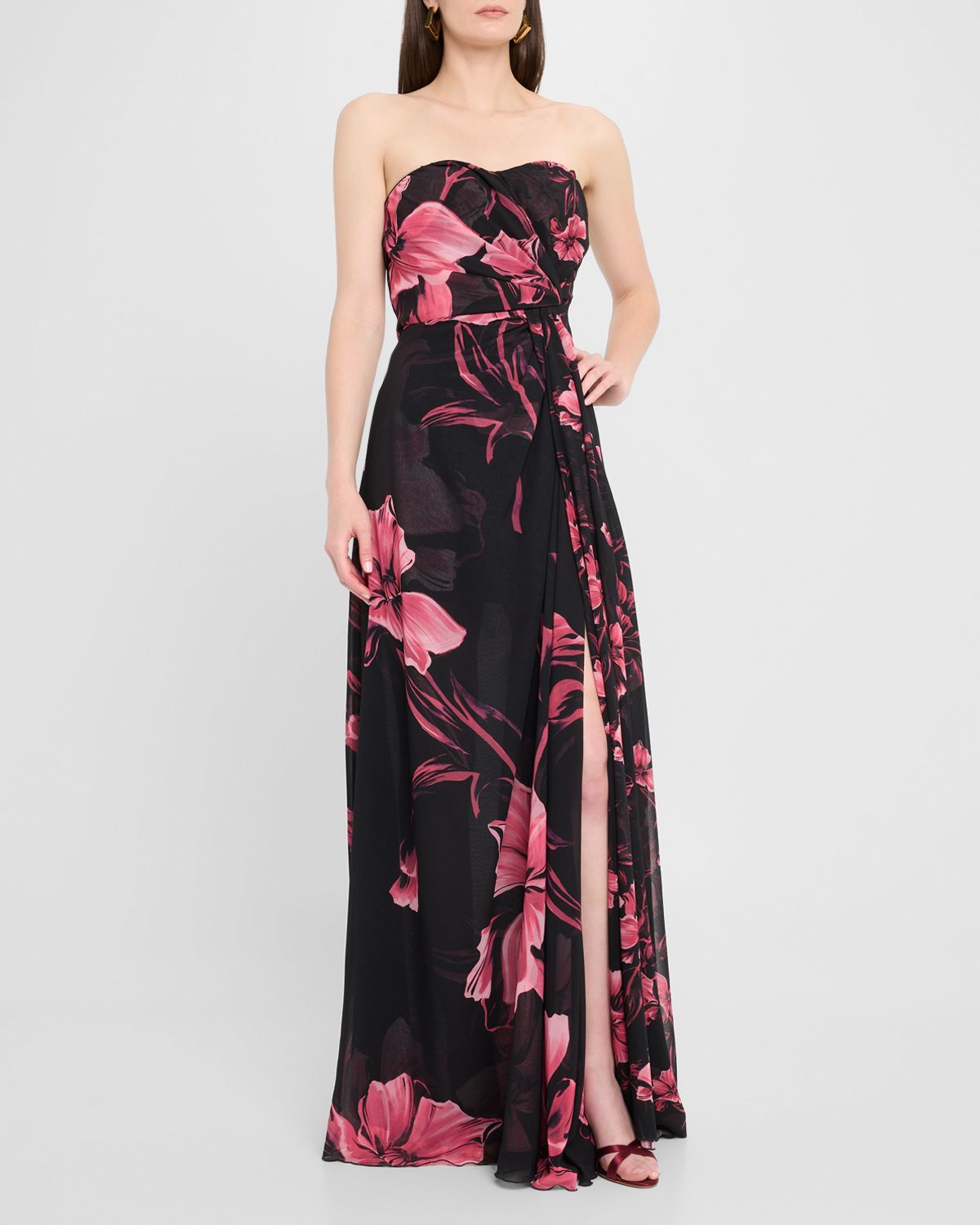 Chiara Boni La Petite Robe Strapless Floral-Print Georgette Gown