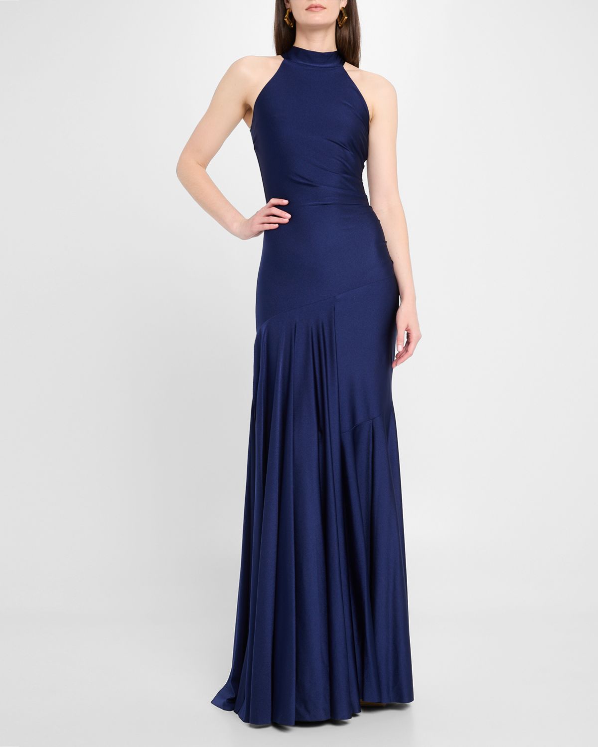 Chiara Boni La Petite Robe Asymmetric Draped Jersey Halter Gown