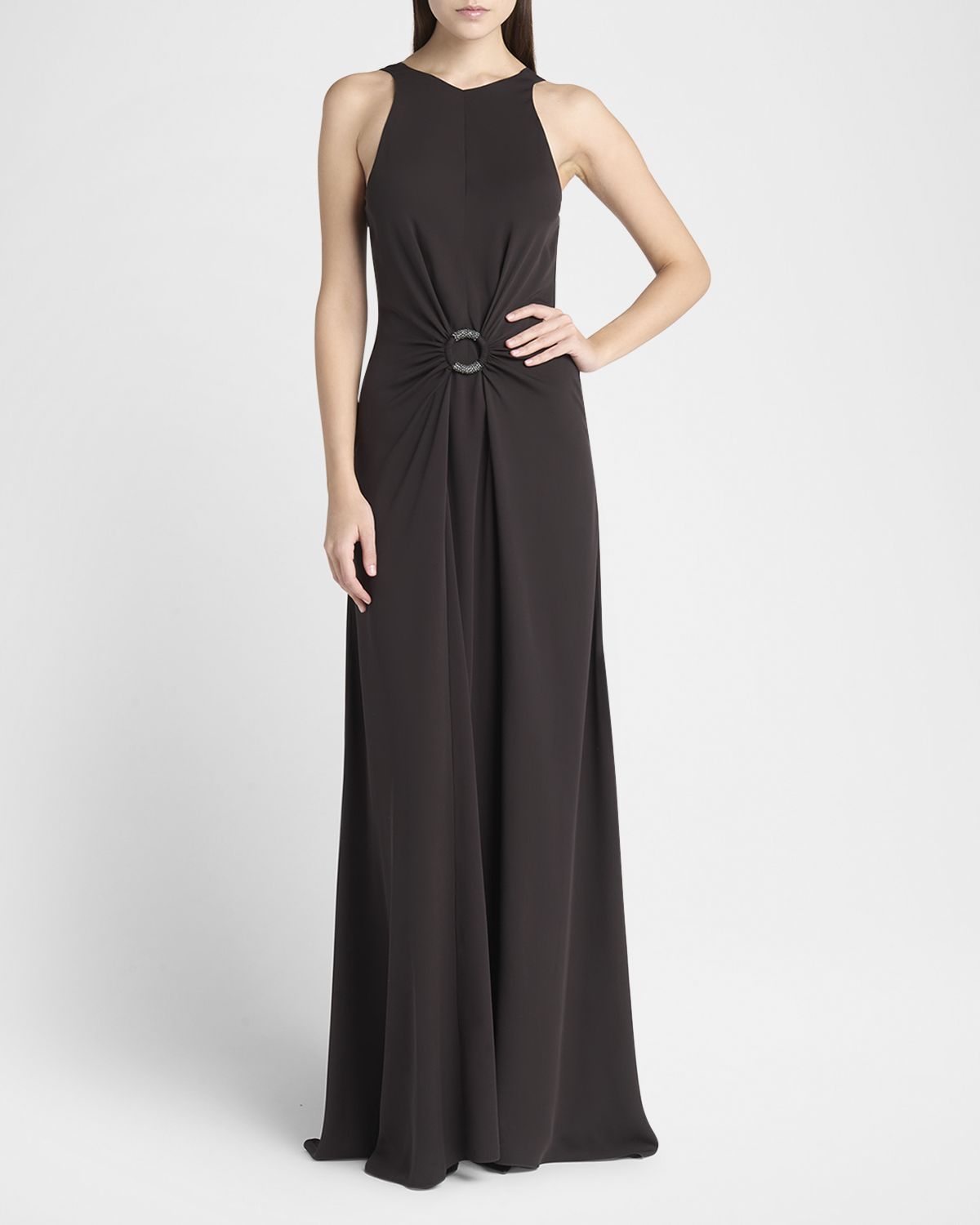 Giorgio Armani Beaded-Ring Silk Georgette Backless Gown