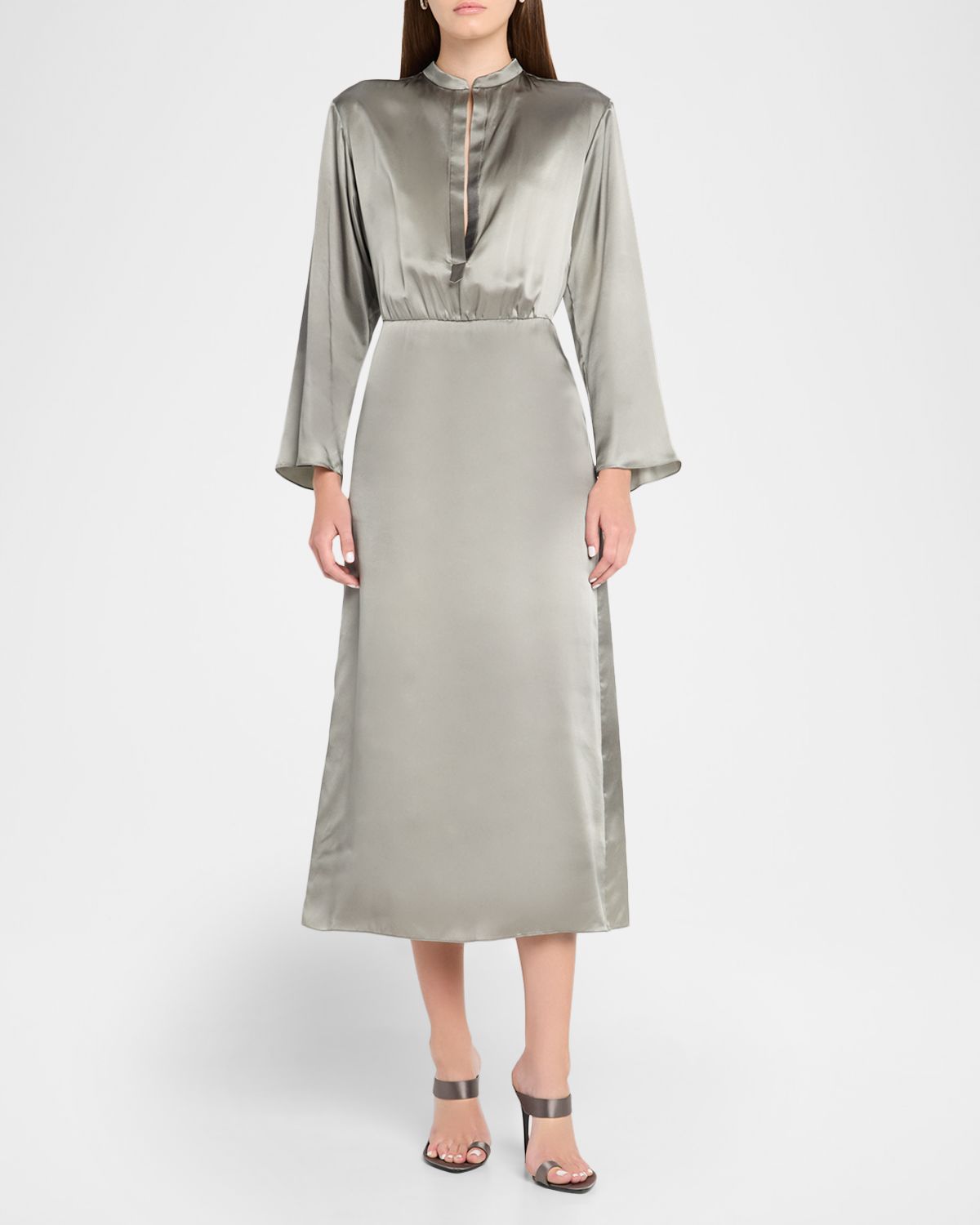 Giorgio Armani Ombre Print Silk Long-Sleeve Midi Dress