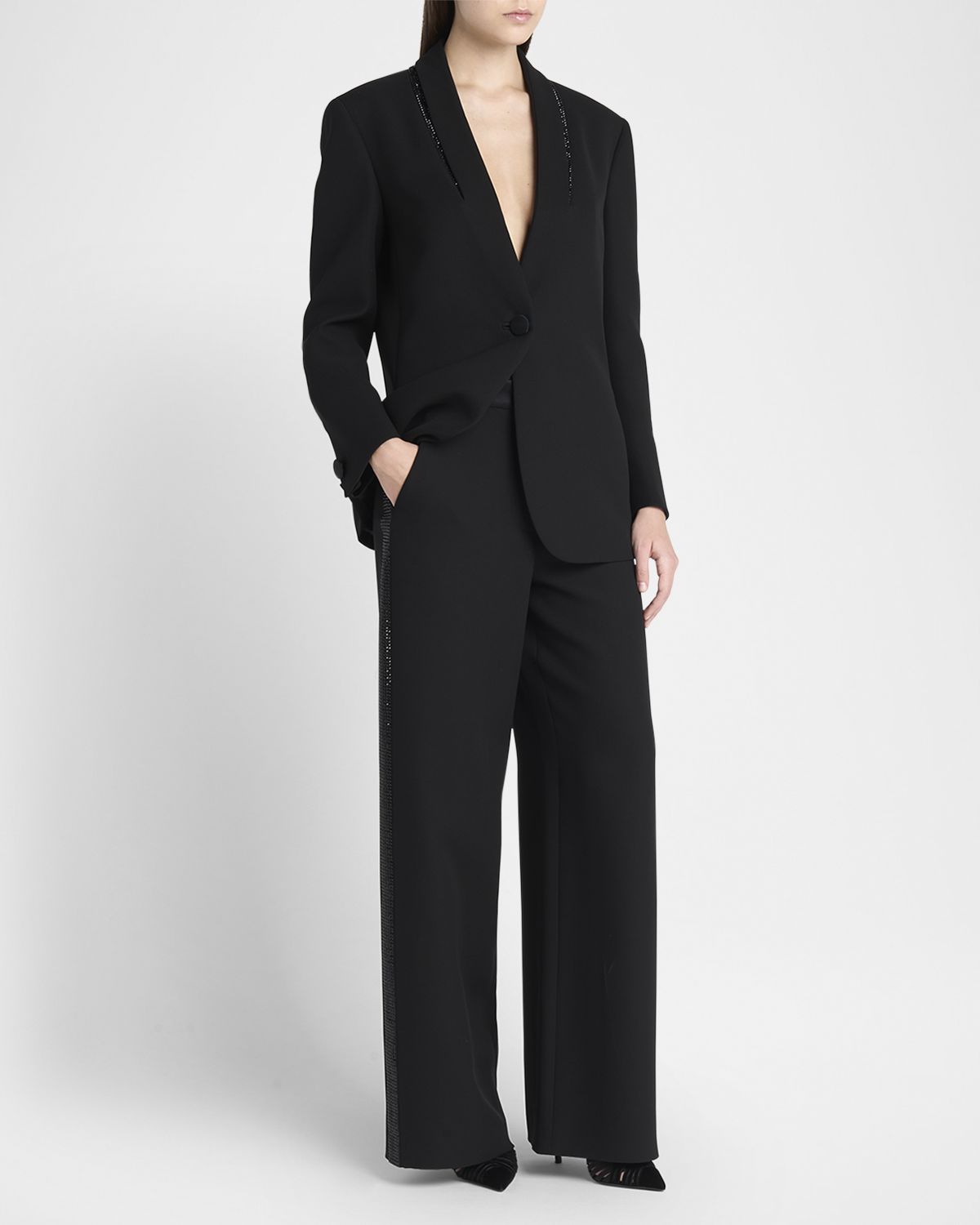 Giorgio Armani Wide-Leg Beaded Silk Tuxedo Pants