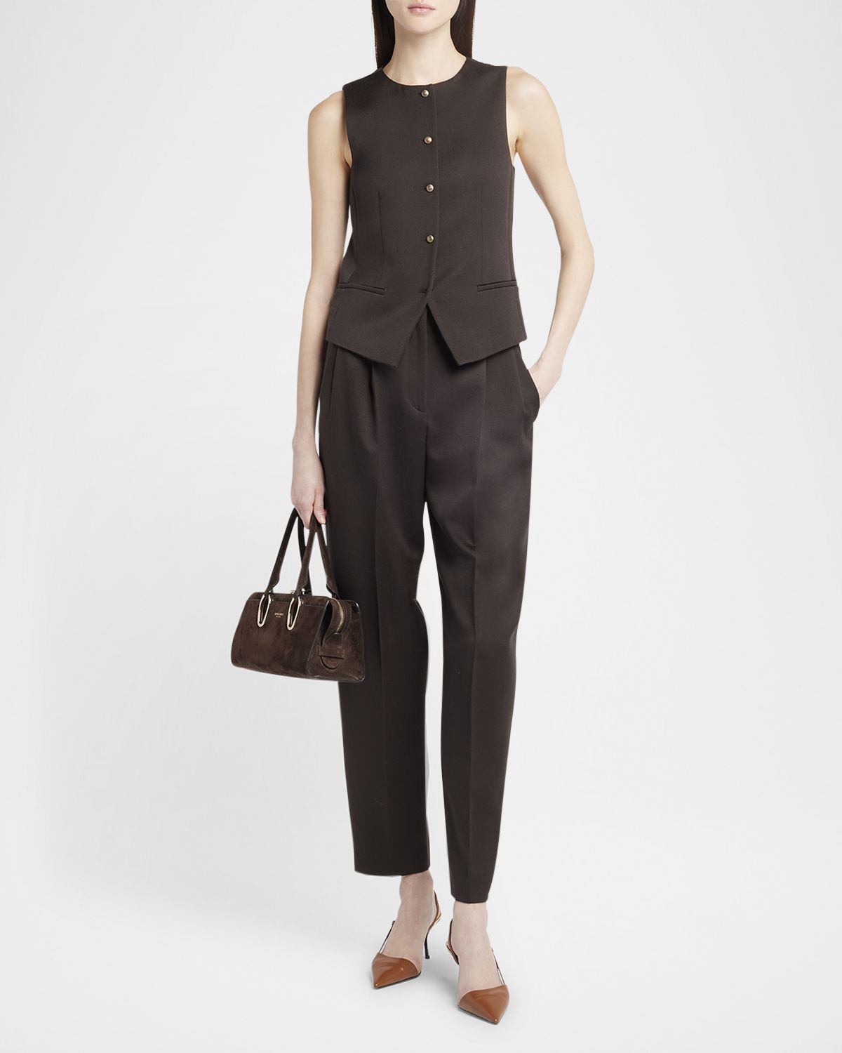 Giorgio Armani Pleated Wool Straight-Leg Ankle Trousers