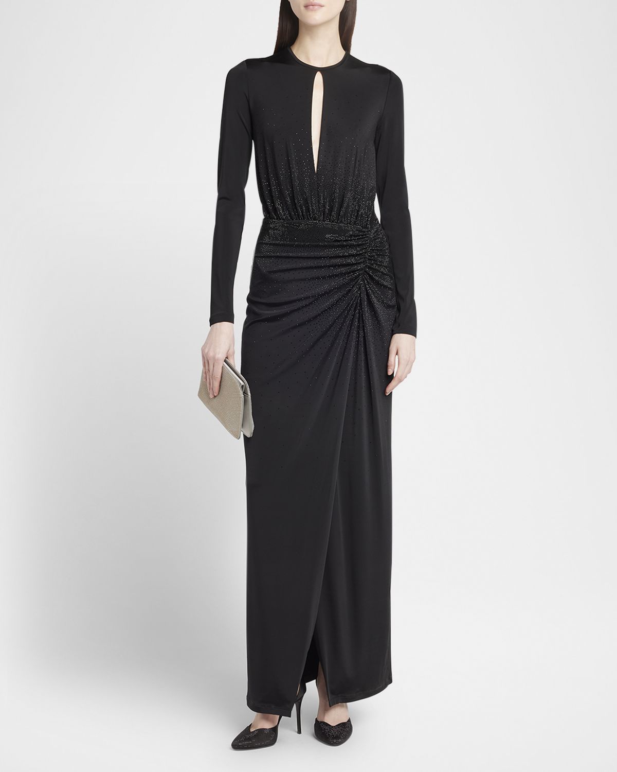 Giorgio Armani Keyhole Long-Sleeve Crystal Draped Jersey Gown
