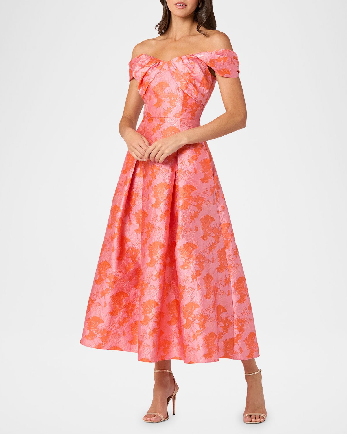 Shoshanna Tropez Off-Shoulder Floral Jacquard Midi Dress