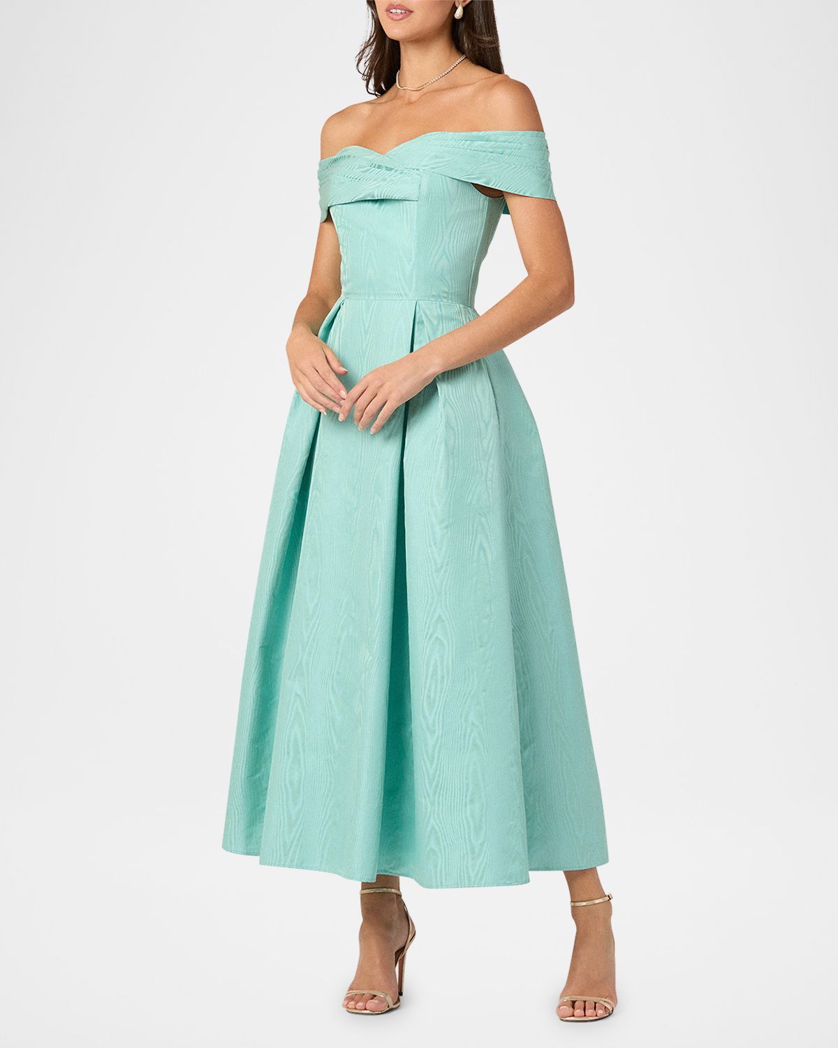 Shoshanna June Pleated Off-Shoulder Midi Dress