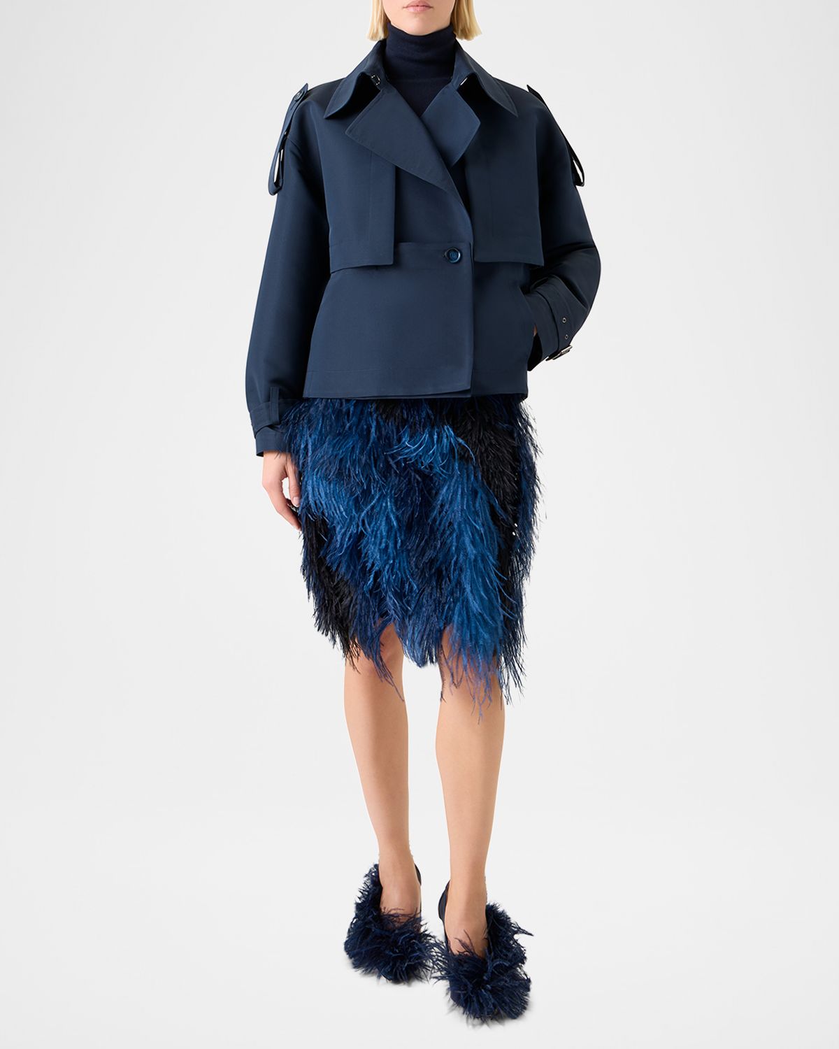 Akris David Duo Ottoman Silk Duo Trench Coat With Bolero