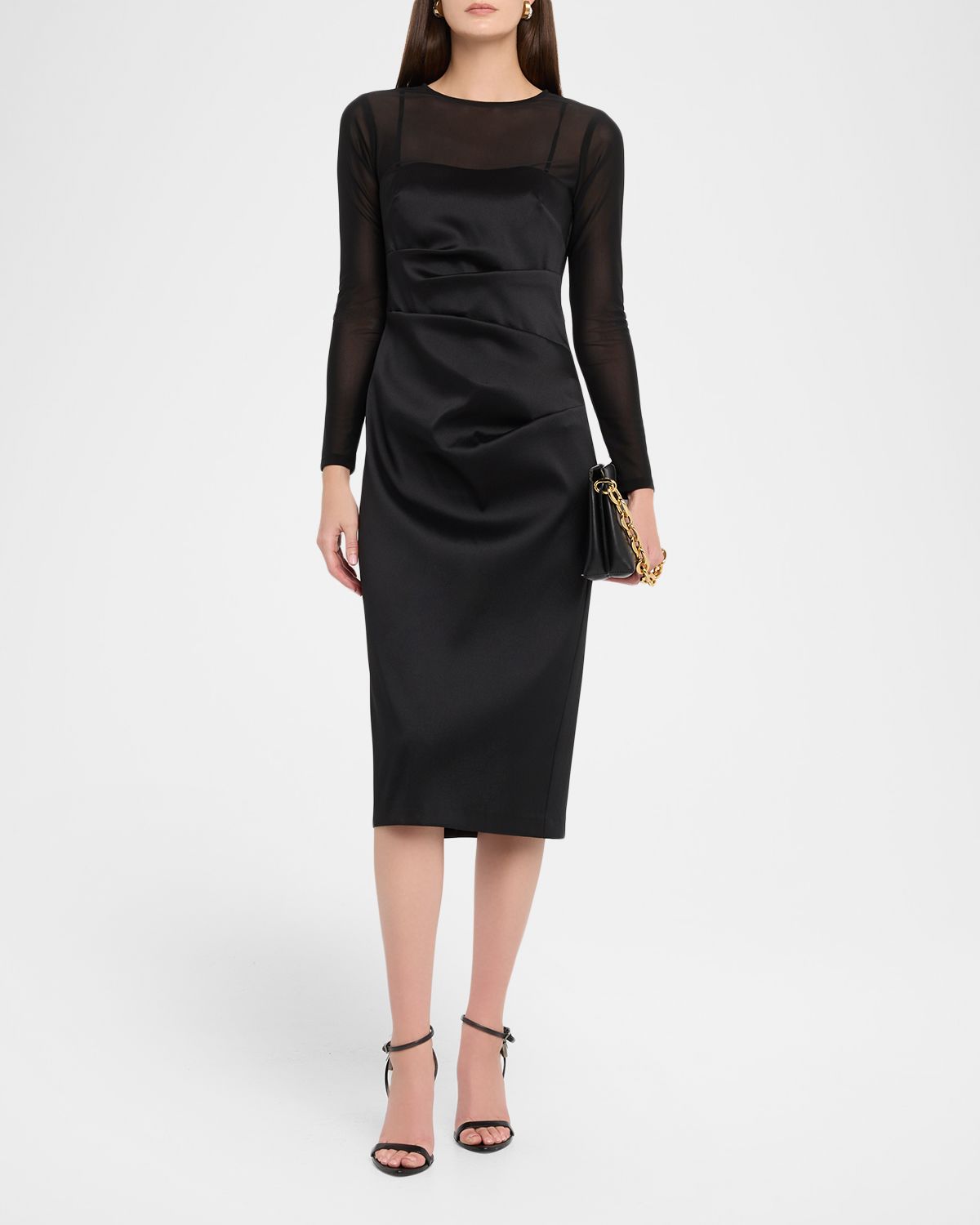 Aidan Mattox Draped Stretch Mikado Sheath Midi Dress