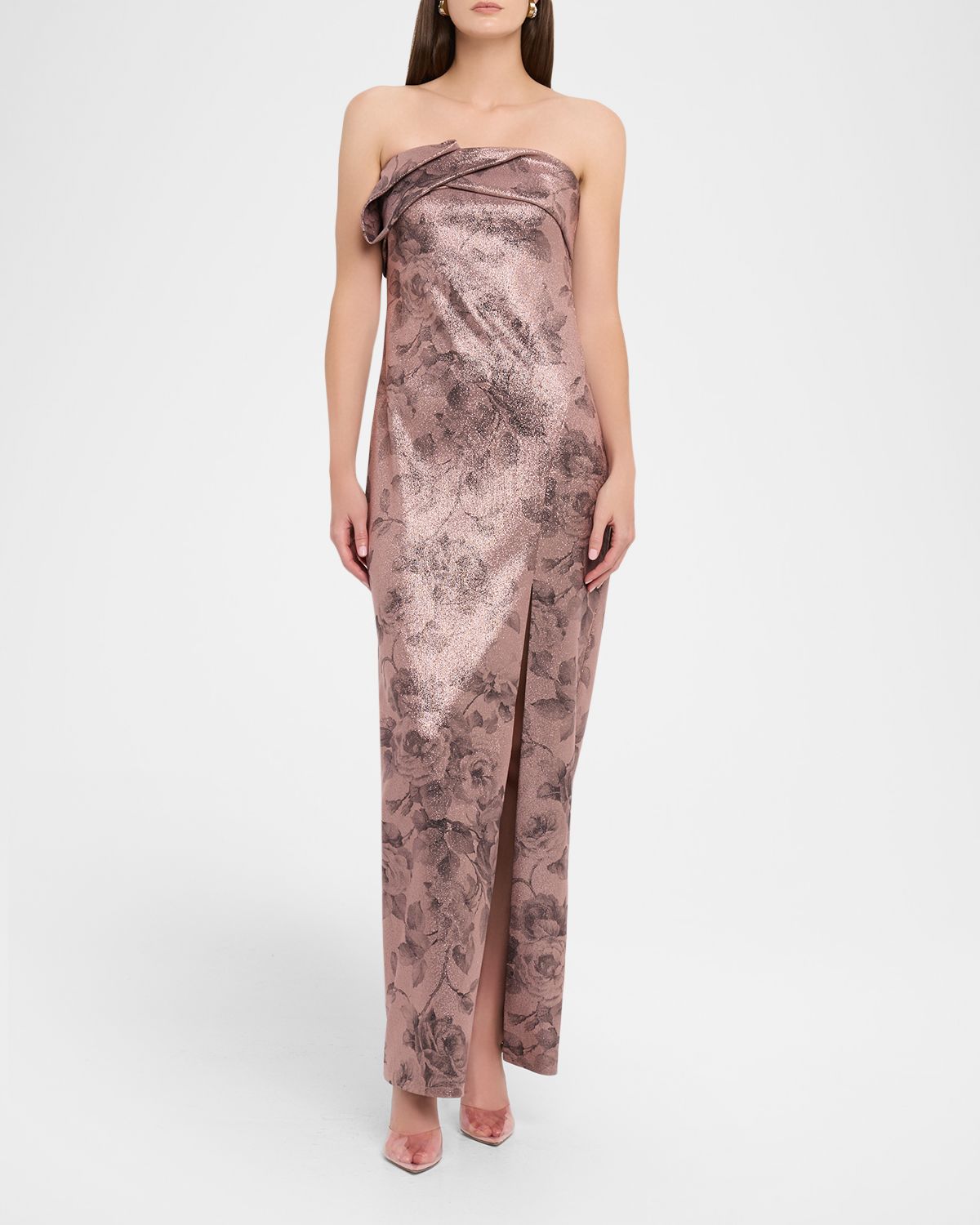 Aidan Mattox Strapless Shimmer Jacquard Column Gown