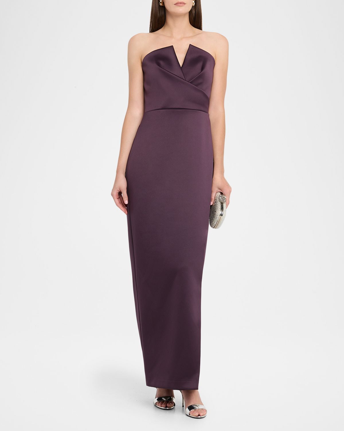 Aidan Mattox Strapless Bonded Satin Column Gown