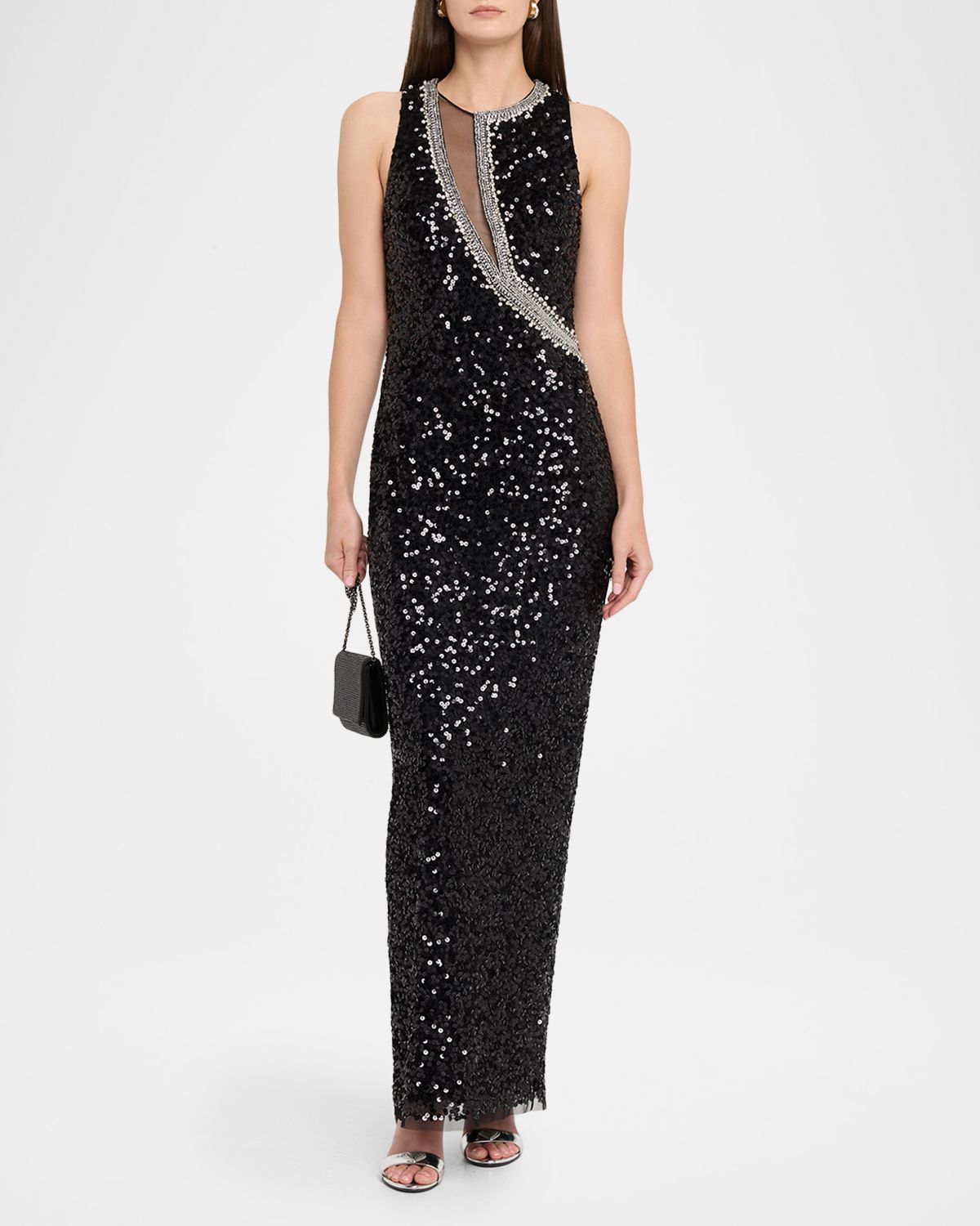 Aidan Mattox Bead-Trim Sequin Column Gown