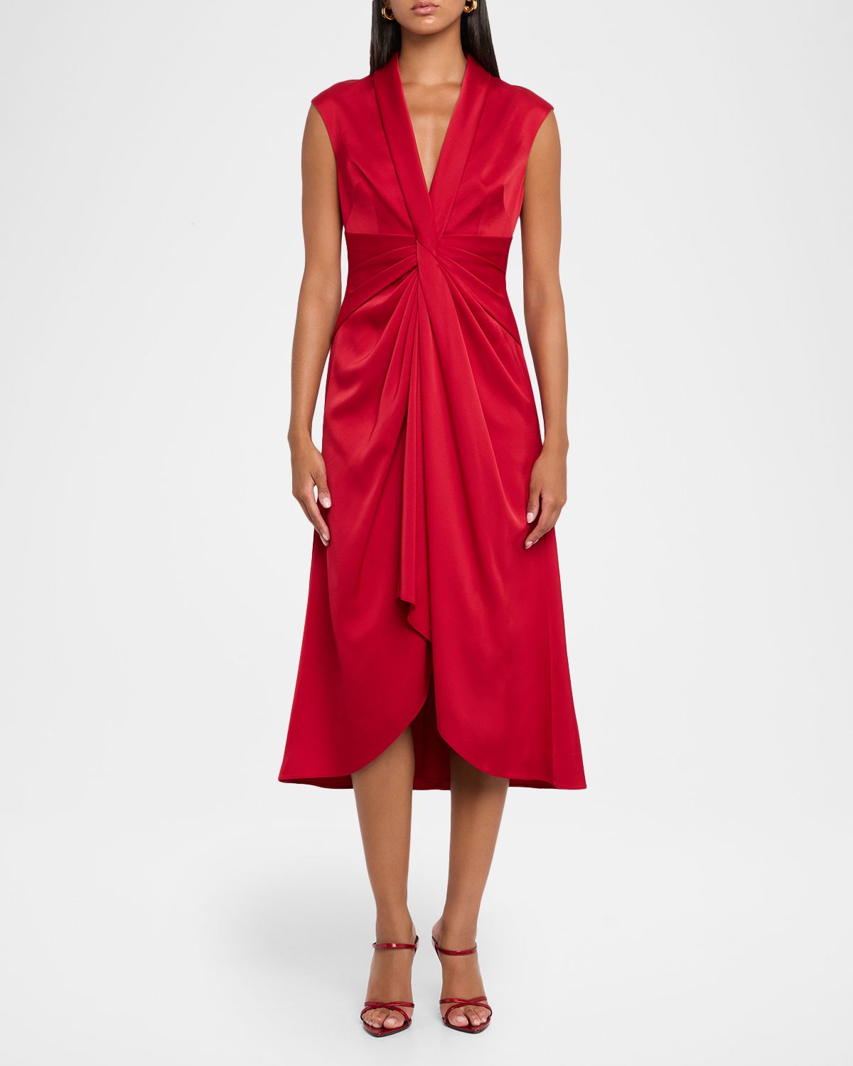 Aidan Mattox Sleeveless Pleated Twist-Front Midi Dress