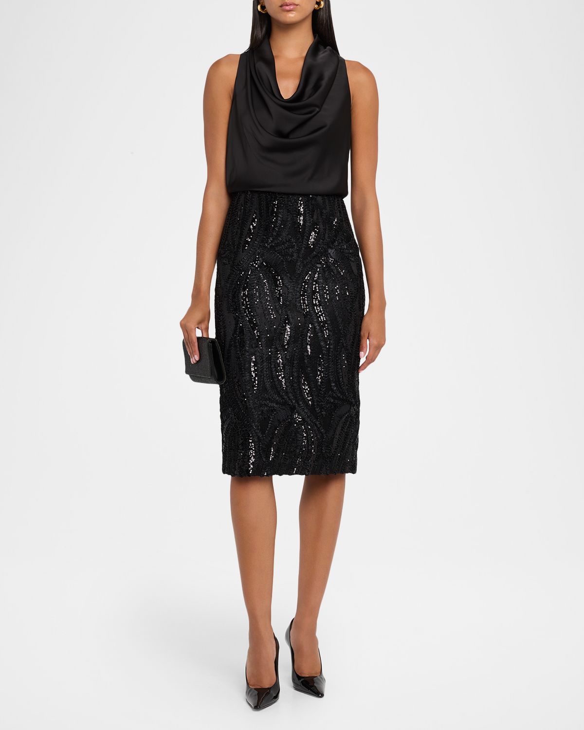 Aidan Mattox Sequin-Embroidered Cowl Midi Dress