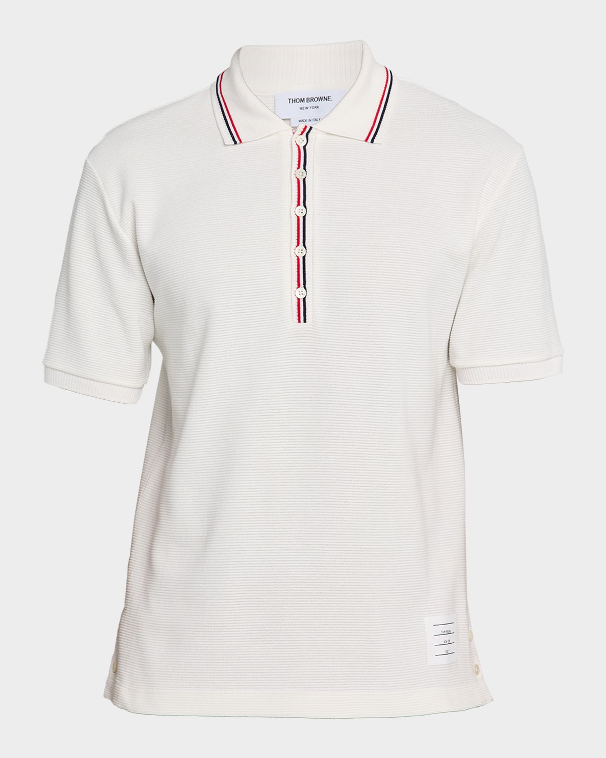 Thom Browne Men 's Grosgrain-Trim Waffle Knit Polo Shirt