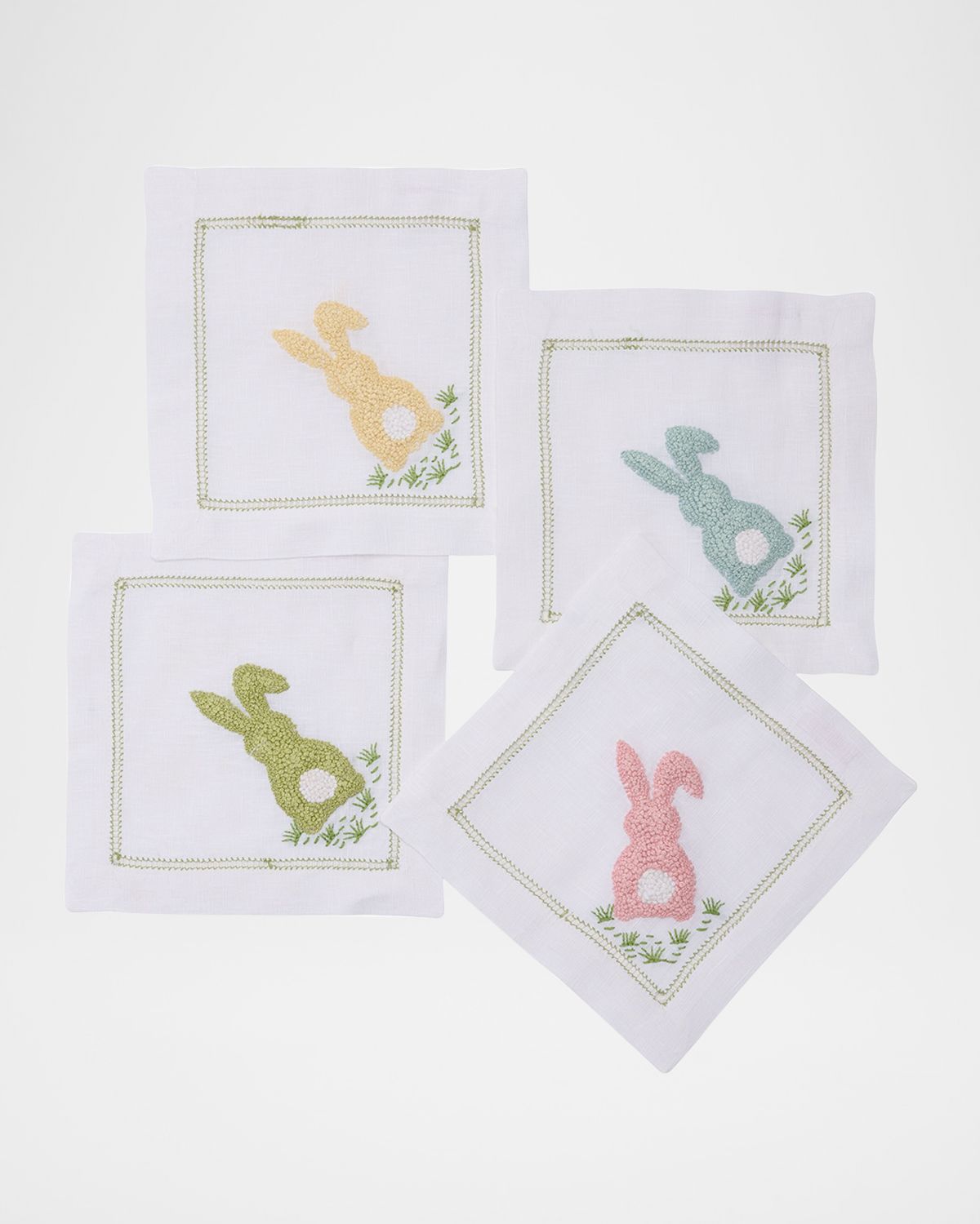 Deborah Rhodes Cottontail Embroidered Cocktail Napkins, Set of 4