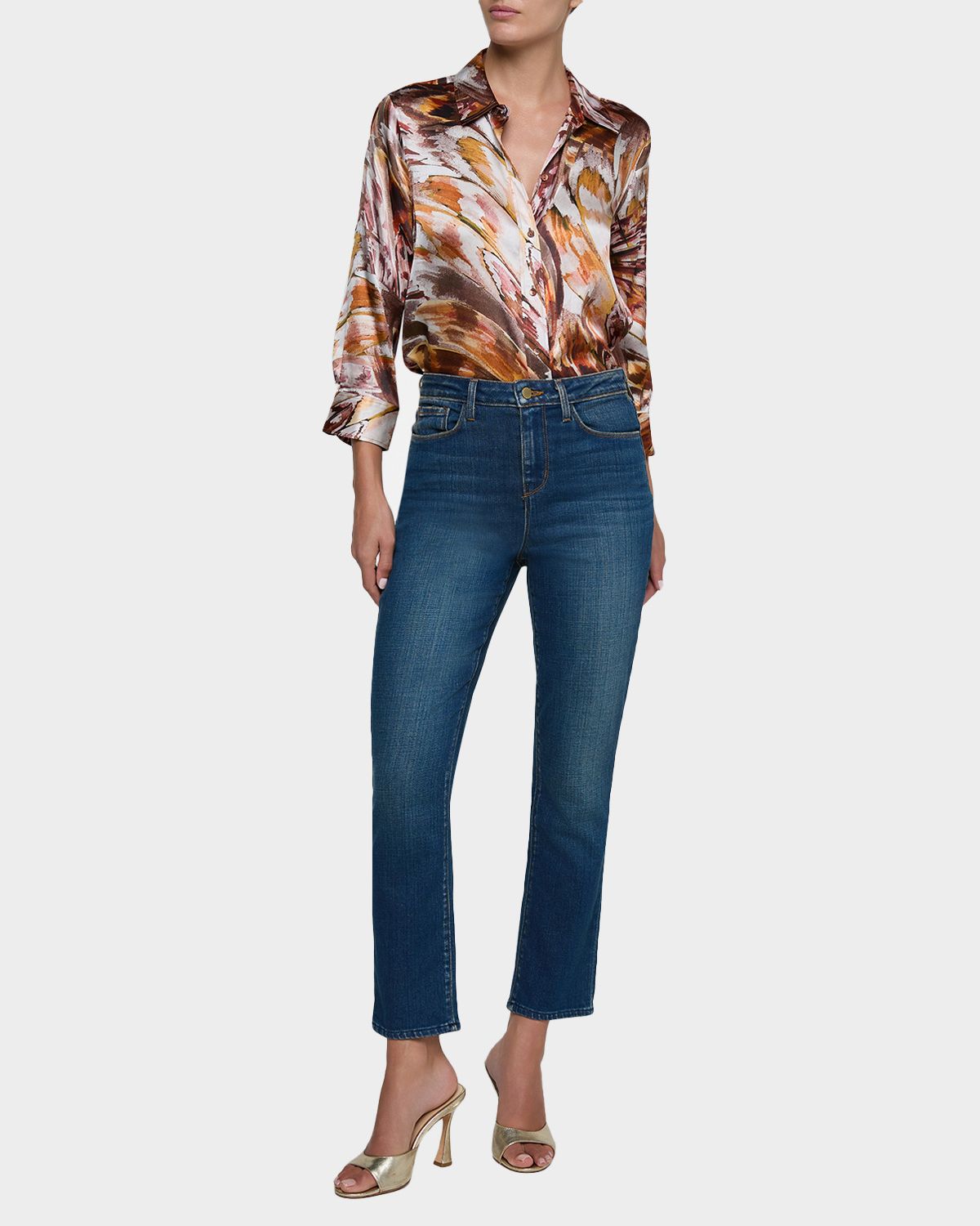 L 'Agence Celestia Slim-Straight Cropped Jeans