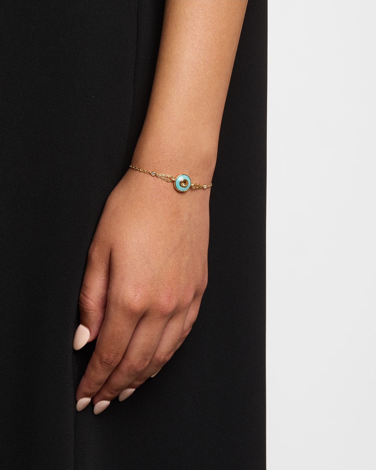 Gucci Interlocking 18K Yellow Gold Chain Bracelet with Diamonds and Amazonite