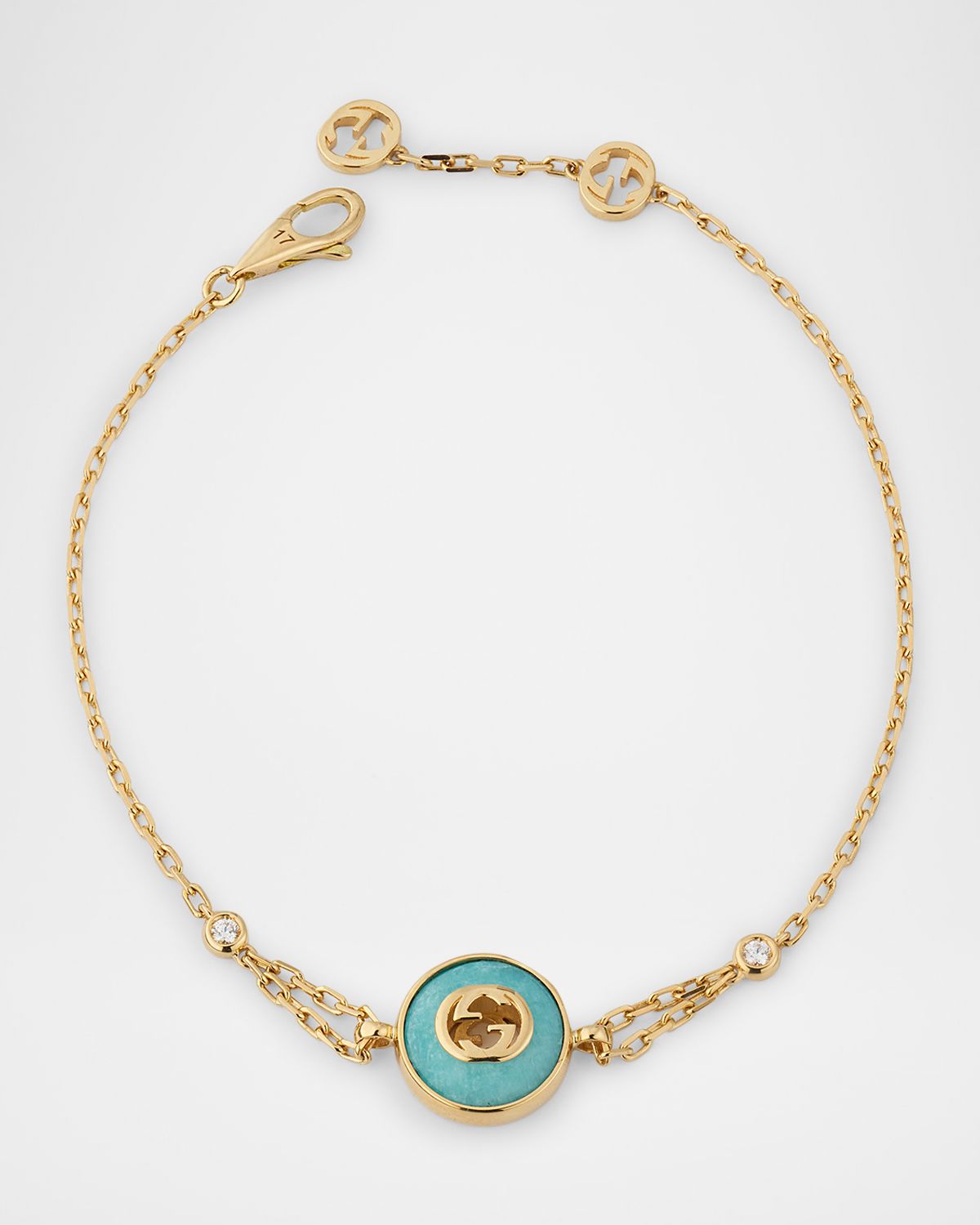 Gucci Interlocking 18K Yellow Gold Chain Bracelet with Diamonds and Amazonite