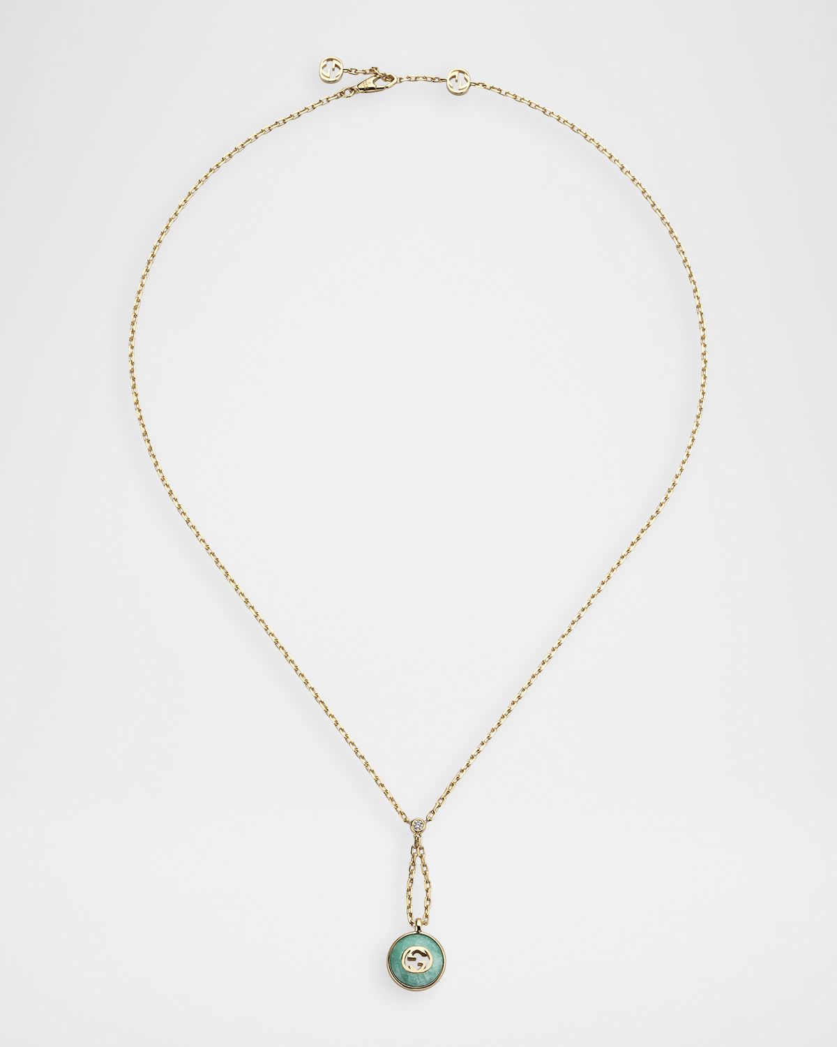 Gucci Interlocking 18K Yellow Gold Y Necklace with Diamond and Amazonite