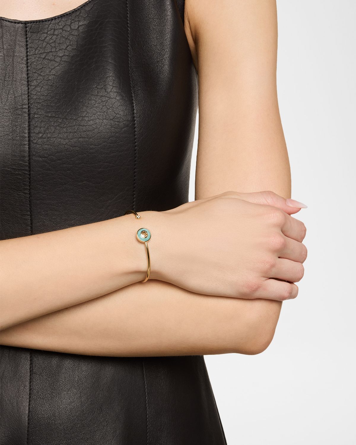 Gucci Interlocking 18K Yellow Gold Flex Bracelet with Diamond and Amazonite