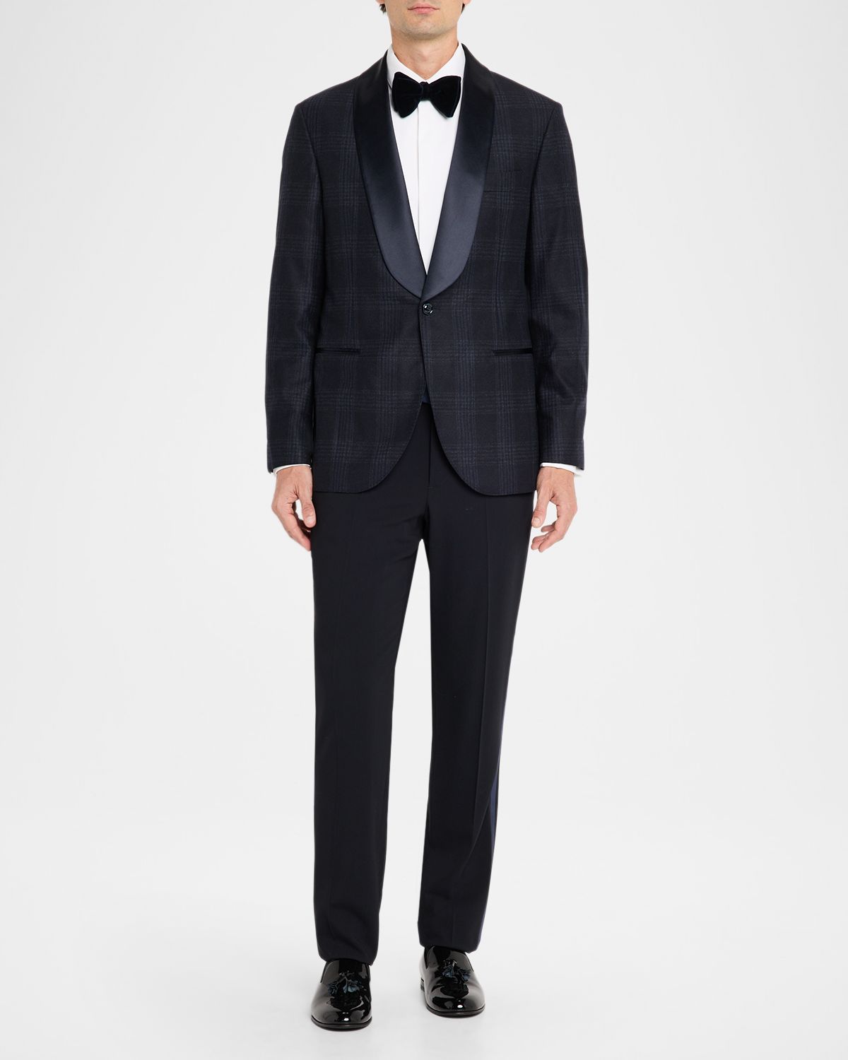 Brunello Cucinelli Men 's Overplaid Satin Shawl-Lapel Sport Coat