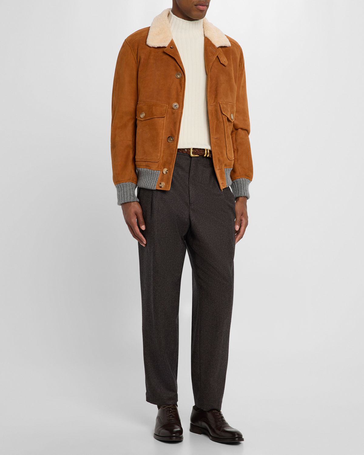Brunello Cucinelli en 's Suede Shearling-Collar Bomber Jacket
