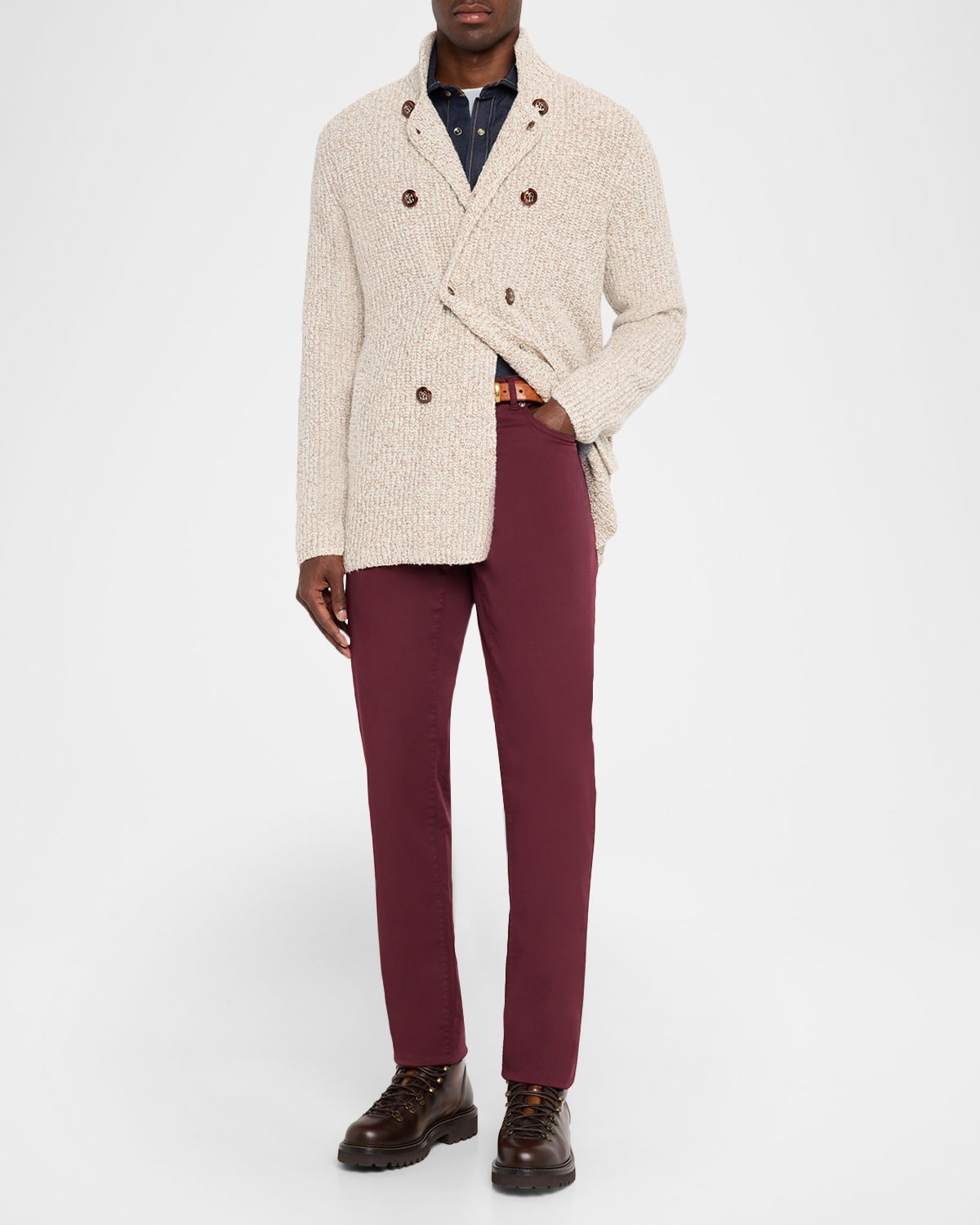 Brunello Cucinelli Men 's Wool, Silk, and Cashmere Double-Breasted Cardigan