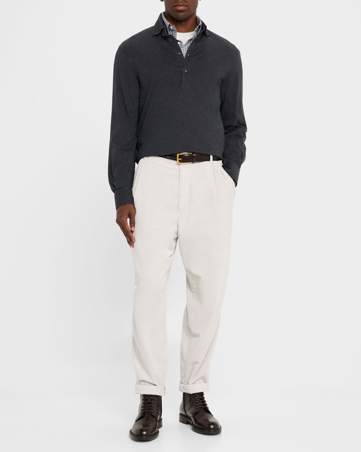 Brunello Cucinelli Men 's Cotton Long-Sleeve Polo Shirt