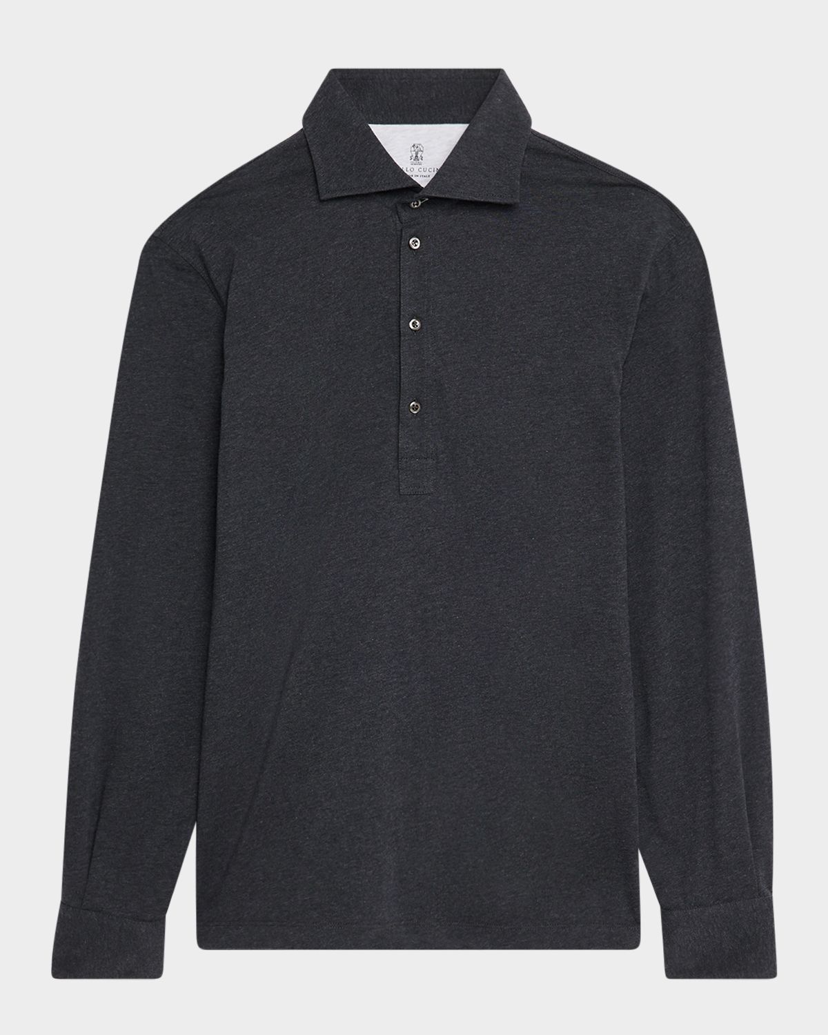Brunello Cucinelli Men 's Cotton Long-Sleeve Polo Shirt | Thumbnail 6 Brunello Cucinelli Men 's Cotton Long-Sleeve Polo Shirt | Thumbnail 6