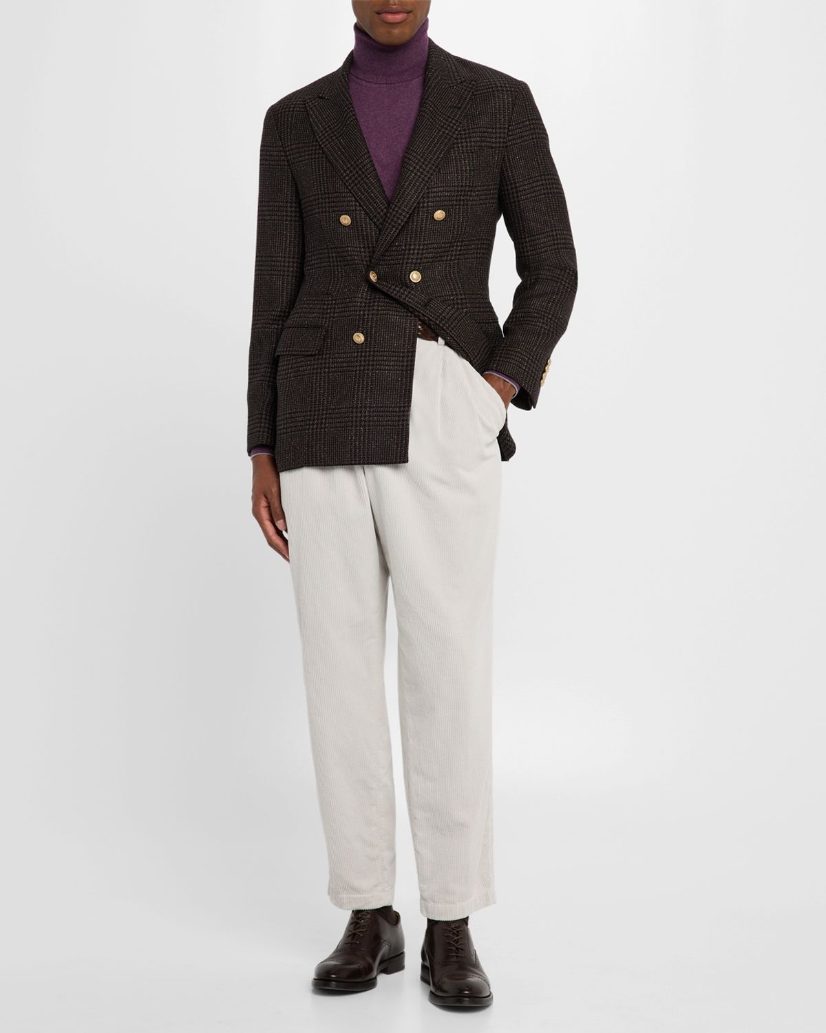 Brunello Cucinelli Men's Prince of Wales Double-Breasted Sport Coat