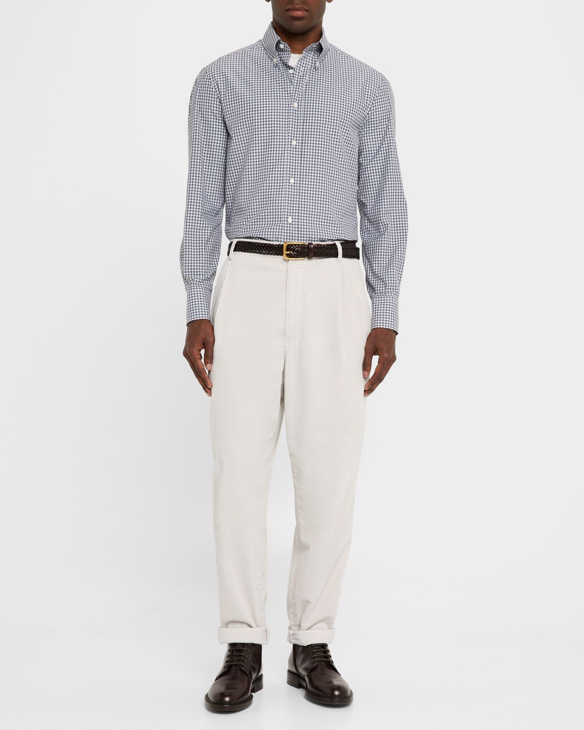 Brunello Cucinelli Men's Cotton Gingham Button-Collar Sport Shirt