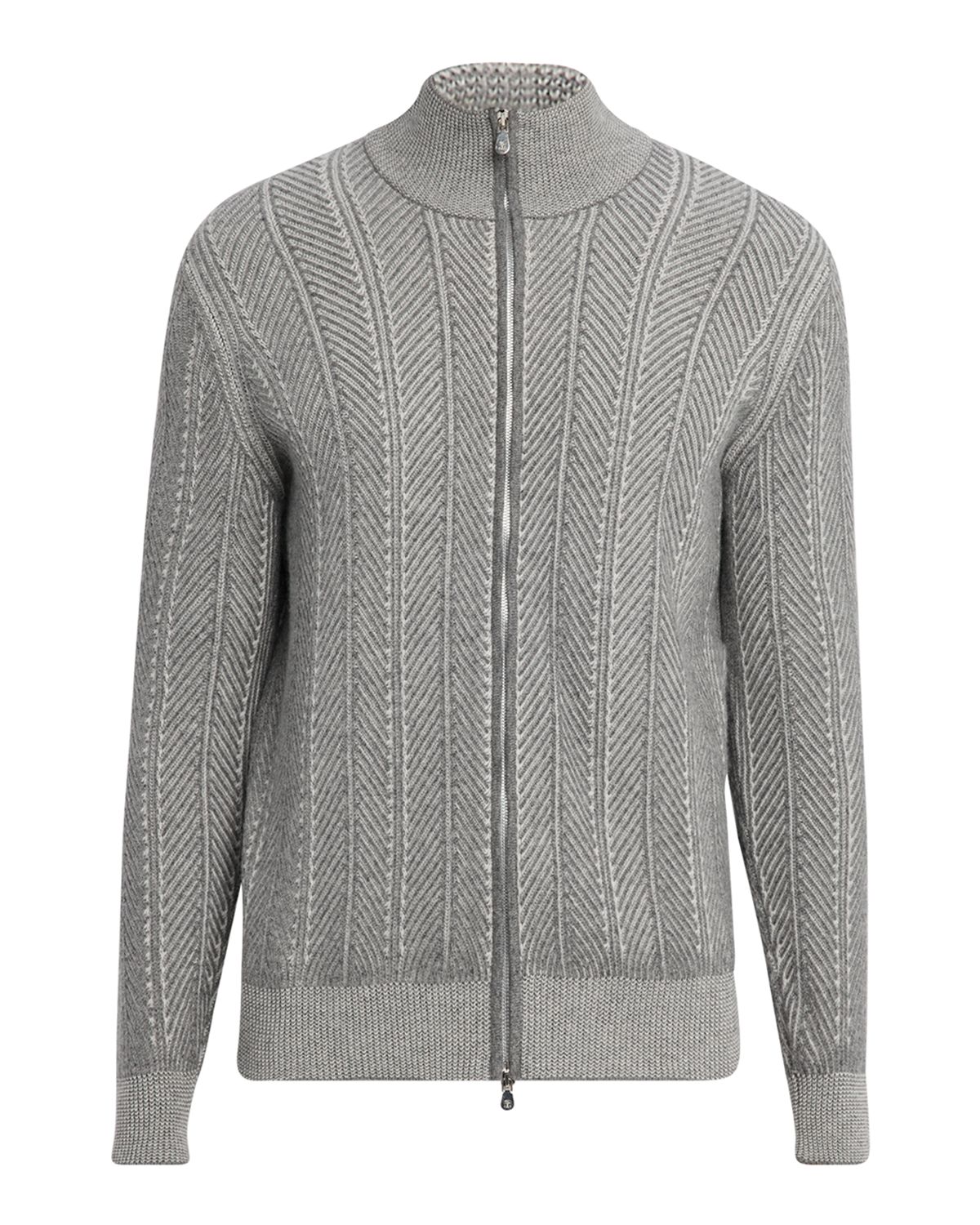 Brunello Cucinelli Men 's Cashmere Chevron Full-Zip Sweater