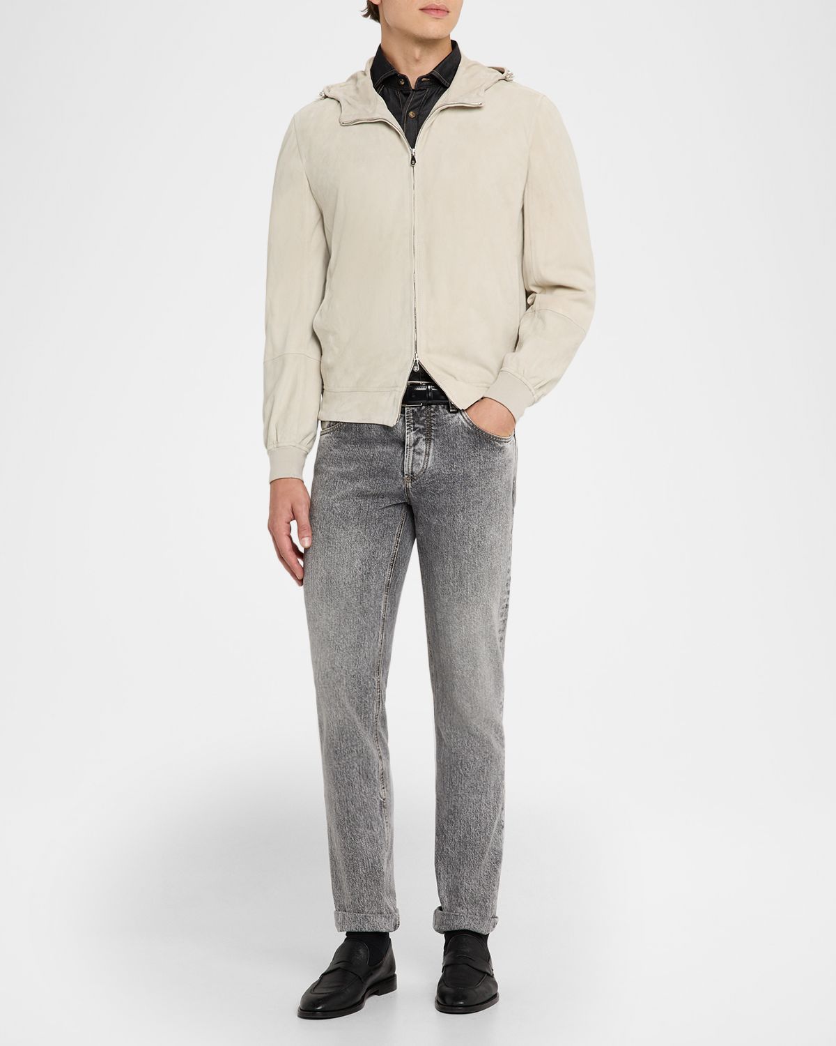 Brunello Cucinelli Mens Lightweight Denim Western Shirt