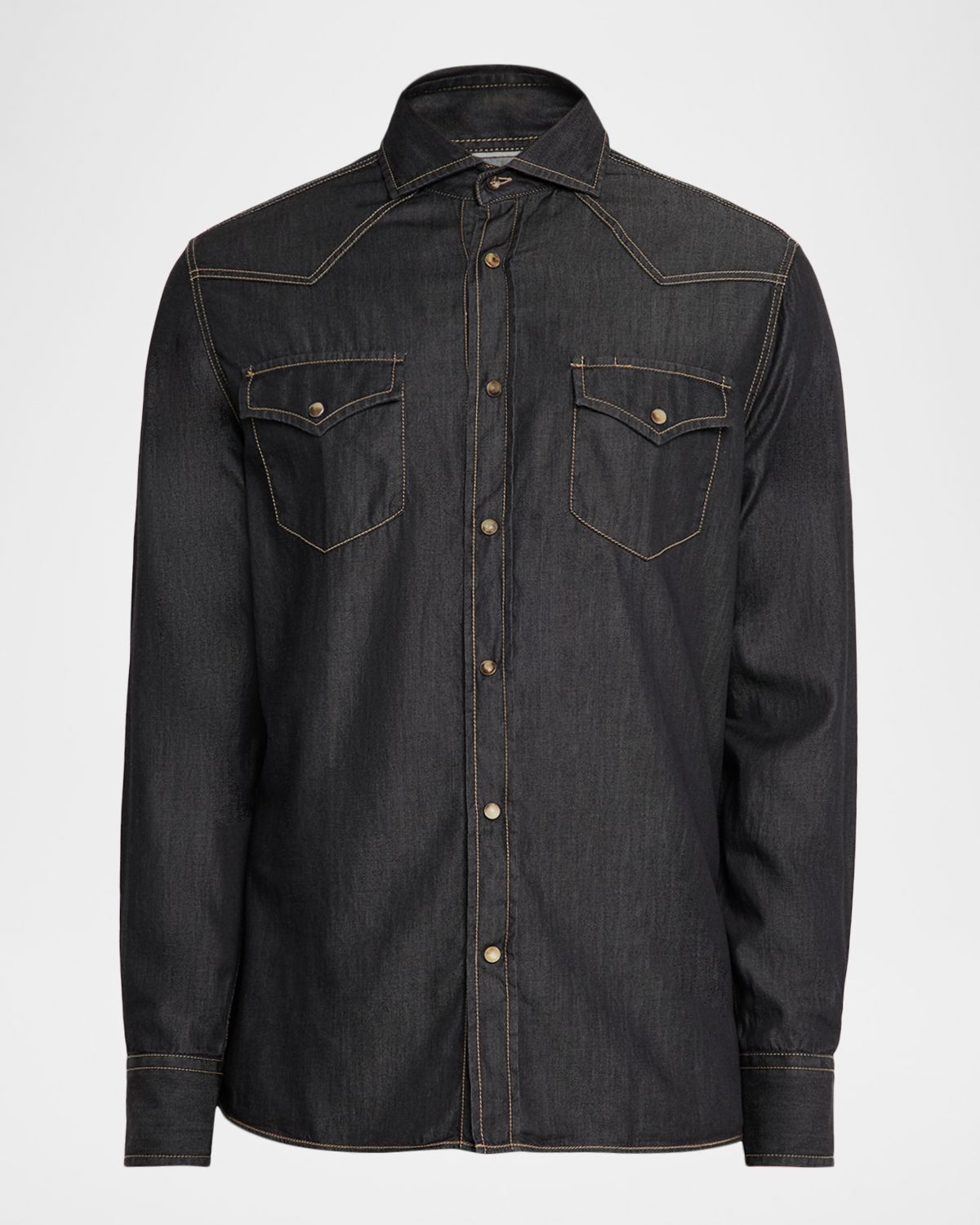 Brunello Cucinelli Mens Lightweight Denim Western Shirt | Thumbnail 6 Brunello Cucinelli Mens Lightweight Denim Western Shirt | Thumbnail 6