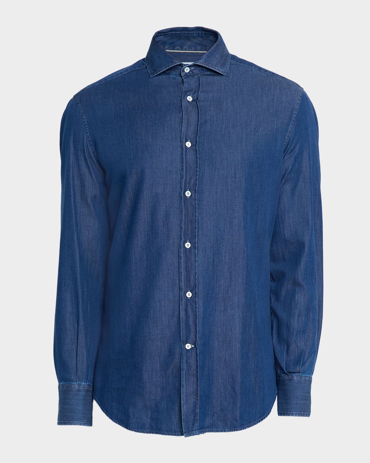 Brunello Cucinelli Men 's Denim Spread Collar Button-Down Shirt | Thumbnail 6 Brunello Cucinelli Men 's Denim Spread Collar Button-Down Shirt | Thumbnail 6