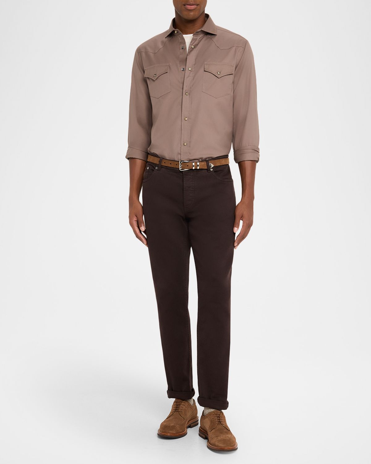 Brunello Cucinelli Men 's Piece-Dyed Cotton Western Shirt