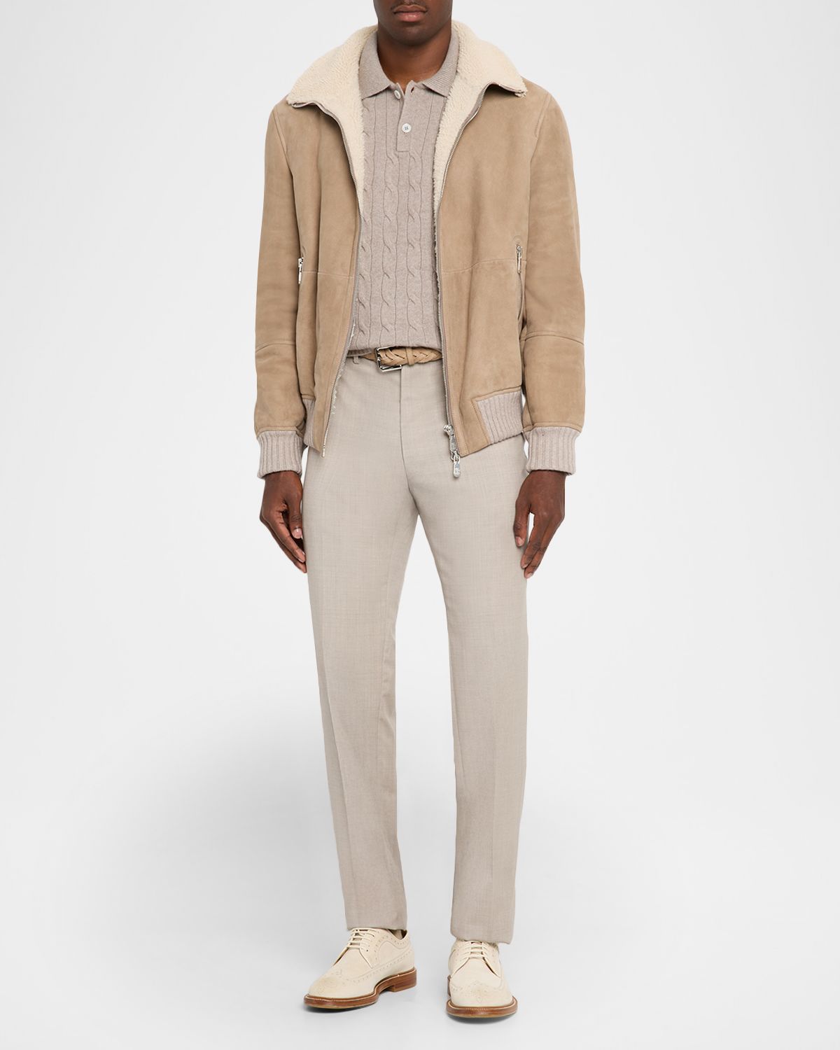 Brunello Cucinelli Men 's Shearling-Lined Suede Full-Zip Flight Jacket